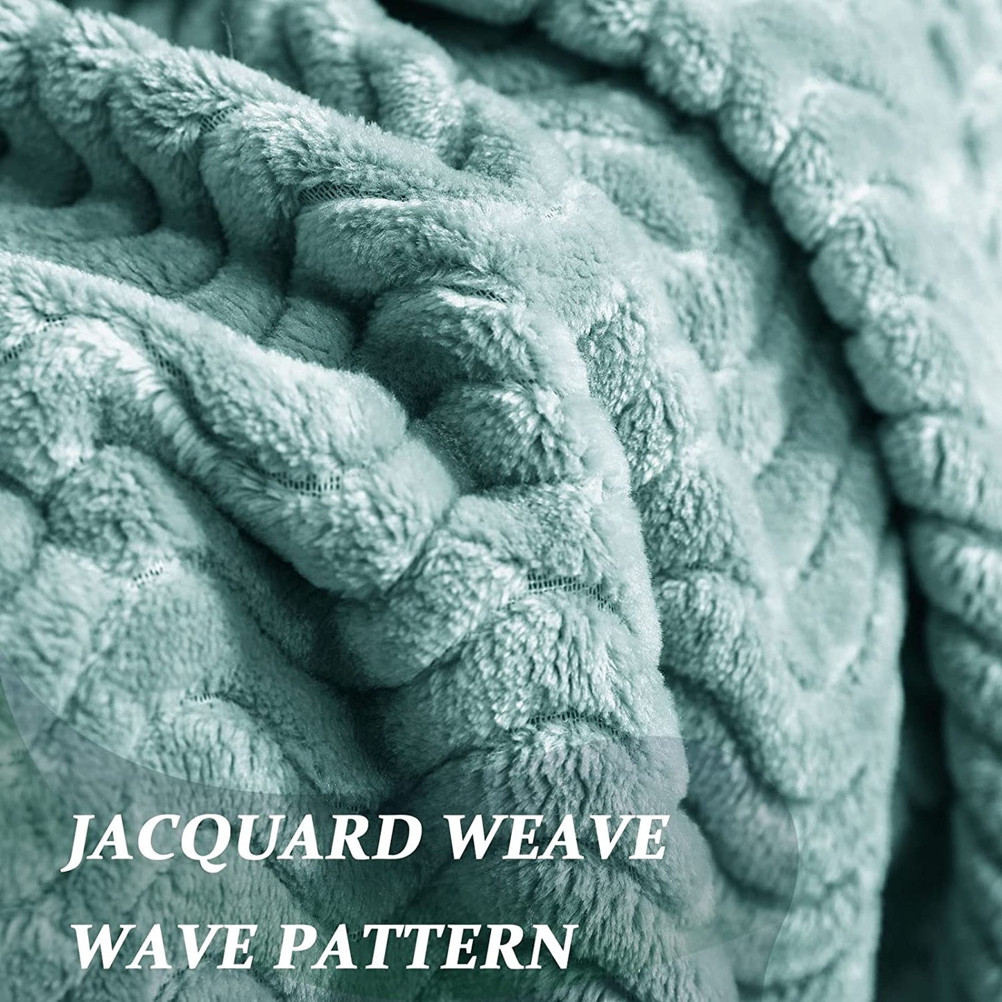 Exclusivo Mezcla Large Flannel Fleece Throw Blanket, Jacquard Weave Wave Pattern (50" x 70", Celadon) - Soft, Warm, Lightweight and Decorative