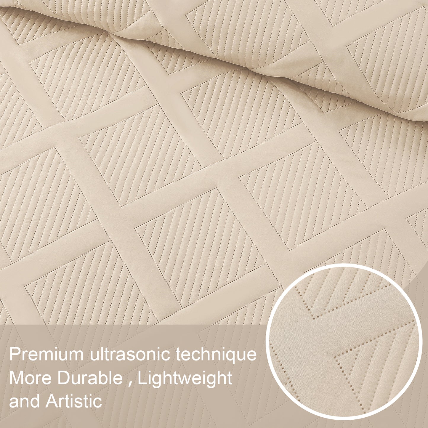 Exclusivo Mezcla Ultrasonic Twin/ Twin XL Quilt Set, Lightweight Bedspreads Modern Striped Coverlet with 1 Pillow Sham, Brich Beige