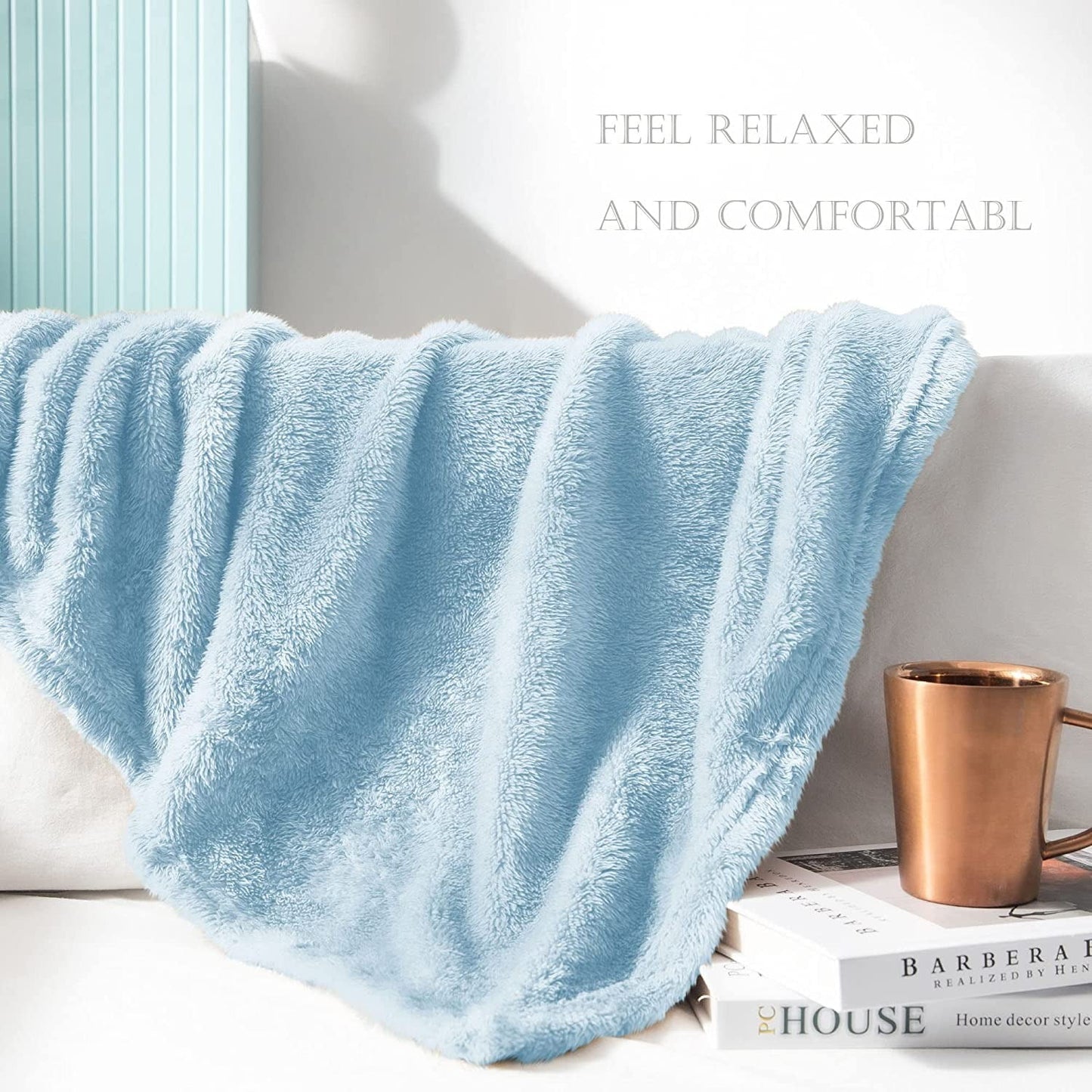 Exclusivo Mezcla Plush Fuzzy Large Fleece Throw Blanket ( 50" x 70", Baby Blue)- Soft, Warm& Lightweight