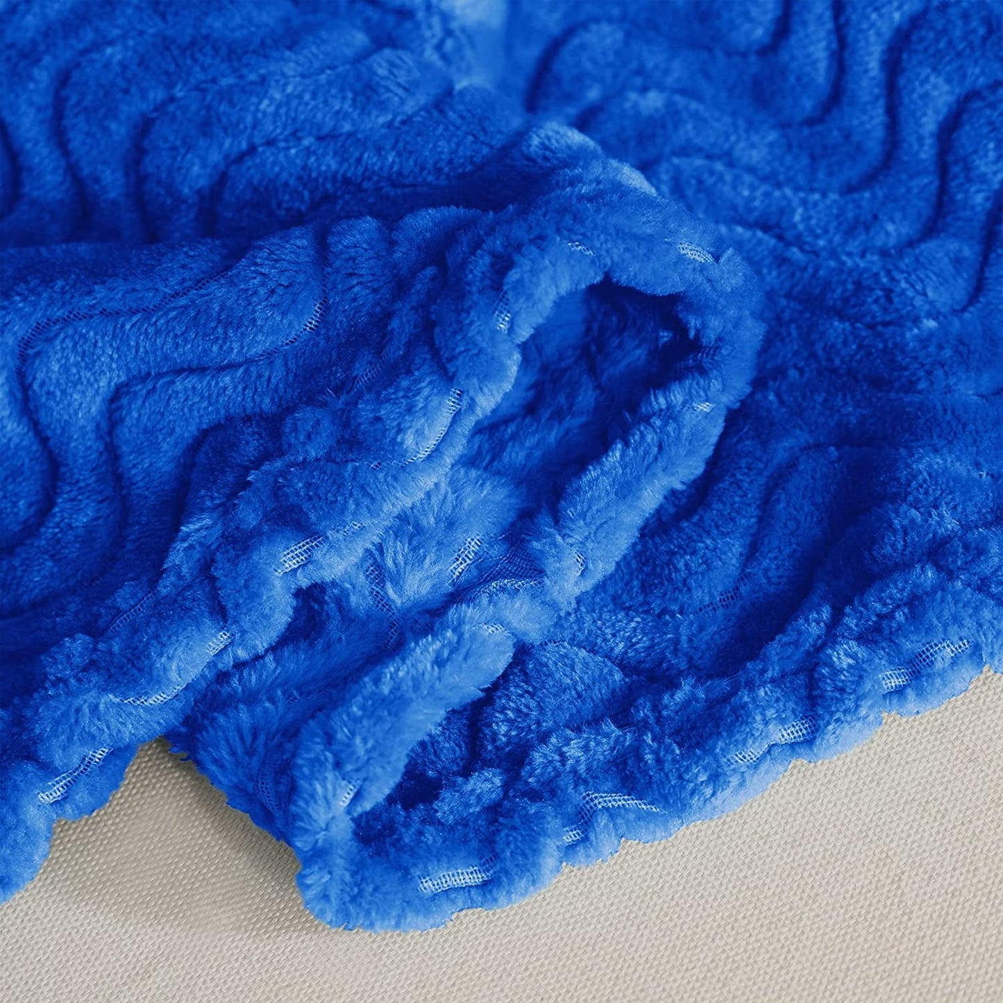 Exclusivo Mezcla Large Flannel Fleece Throw Blanket, 50x70 Inches Soft Jacquard Weave Wave Pattern Blanket for Couch, Cozy, Warm, Lightweight and Decorative Cobalt Blue Blanket