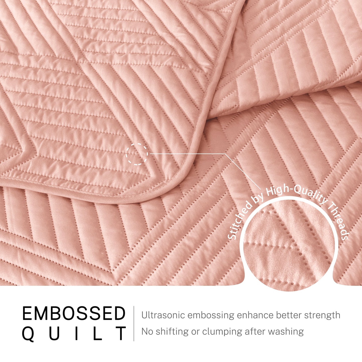 Exclusivo Mezcla Ultrasonic Twin Quilt Bedding Set, Lightweight Blush Pink Bedspreads Soft Modern Geometric Coverlet Set for All Seasons (1 Quilt and 1 Pillow Sham)