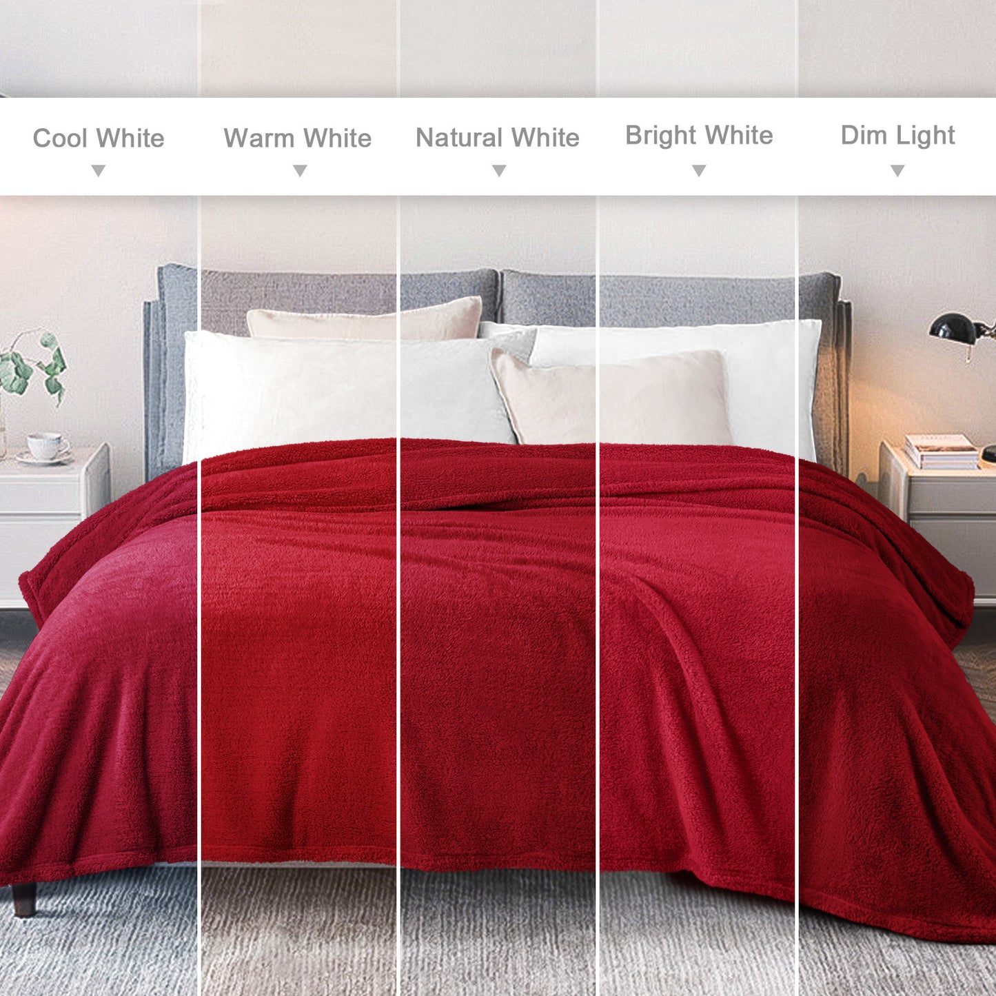 Exclusivo Mezcla King Size Flannel Fleece Blanket, Super Soft Velvet Plush Bed Blanket, Fuzzy Cozy Blankets for All Seasons, 90x104 Inches, Deep Red Blanket