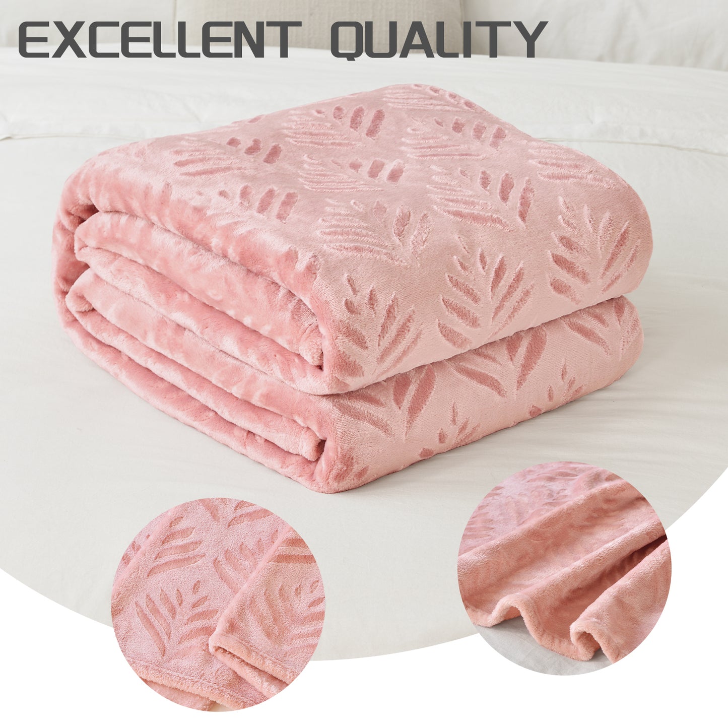 Exclusivo Mezcla Twin size Blanket for Bed, Super Soft and Warm Pink Blankets for All Seasons, Flannel Fleece Leaves Pattern Bed Blanket, Plush Fuzzy and Thick, 60x80 Inch