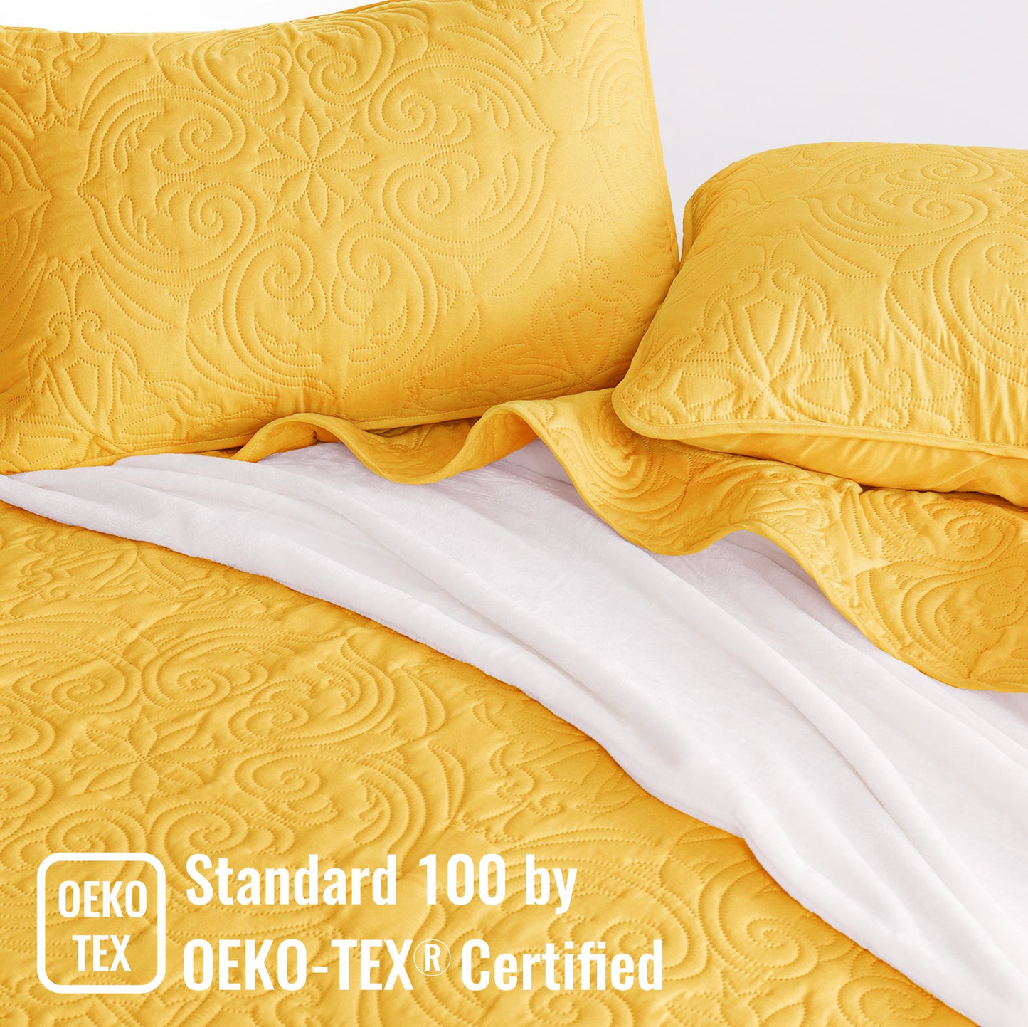Exclusivo Mezcla King Quilt Bedding Set, Lightweight Vintage King Size Quilts with Pillow Shams, Soft Bedspreads Coverlets for All Seasons, (104"x96", Yellow)