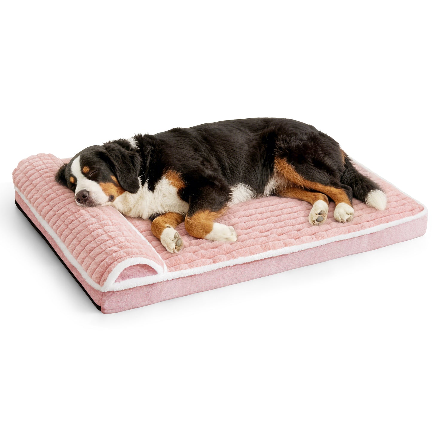 Exclusivo Mezcla Orthopedic Dog Bed with Head Pillow for Extra Large Dogs, Removable and Machine-Washable Cover, 56"X40", Pink