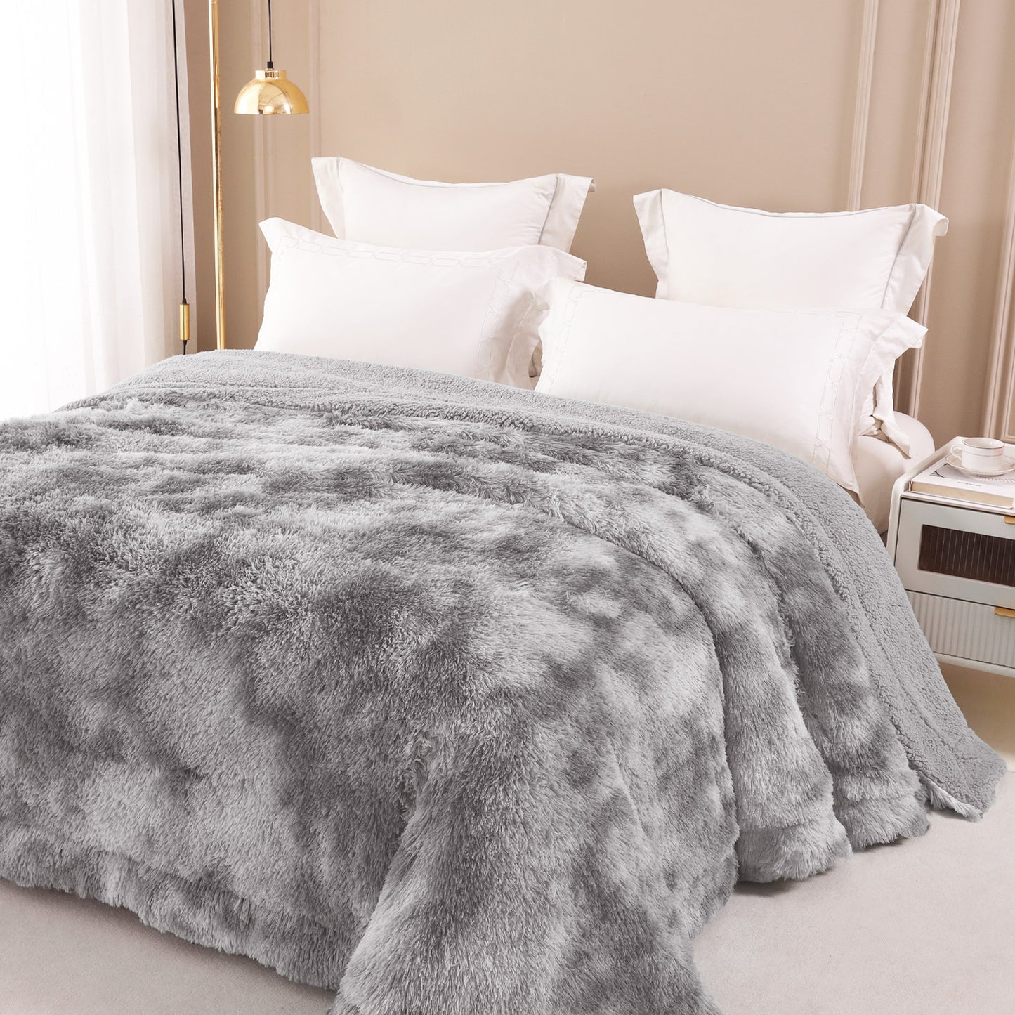 Exclusivo Mezcla Twin Size Faux Fur Bed Blanket, Super Soft Fuzzy and Plush Reversible Sherpa Fleece Blanket and Warm Blankets for Bed, Sofa, Travel, 60X80 inches, Dark Grey