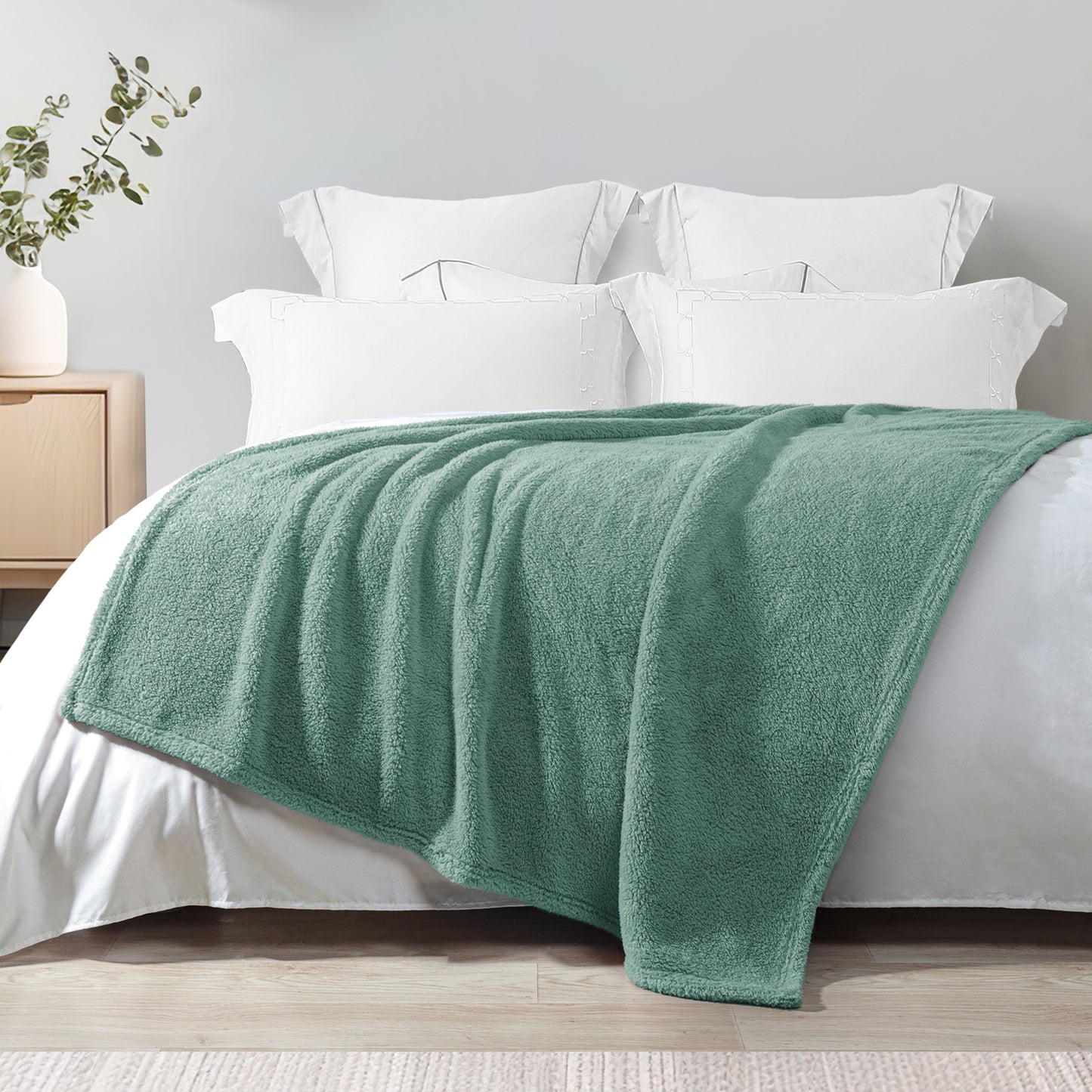 Exclusivo Mezcla Soft Fleece Throw Blanket for Couch, Super Soft Velvet Plush Bed Blanket, Fuzzy Cozy Blankets for All Seasons, 50x60 Inches, Celadon Blanket