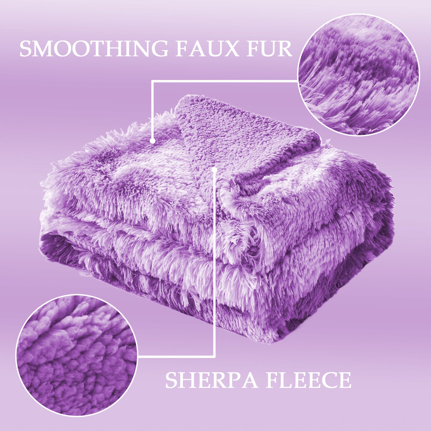 Exclusivo Mezcla Queen Size Faux Fur Throw Blanket, Super Soft Fuzzy and Plush Reversible Shaggy Sherpa Fleece Blanket and Warm Blankets for Bed, Sofa, Travel, 90X90 inches, Purple