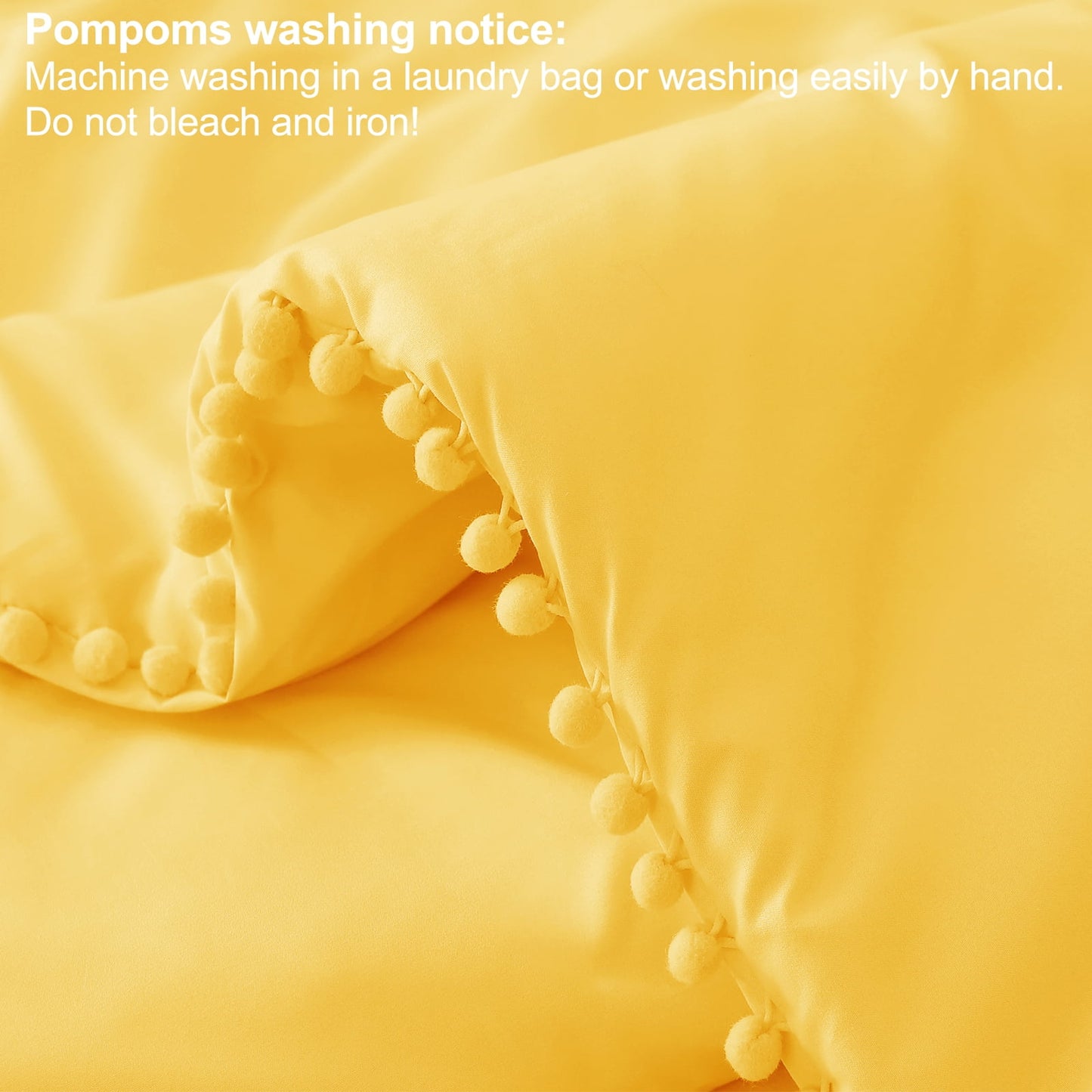 Exclusivo Mezcla Boho Pom Pom Ball Fringe Queen Comforter Set, 3 Piece Vibrant Yellow Lightweight Down Alternative Bedding Comforter Sets for All Seasons (1 Comforter and 2 Pillowcases)