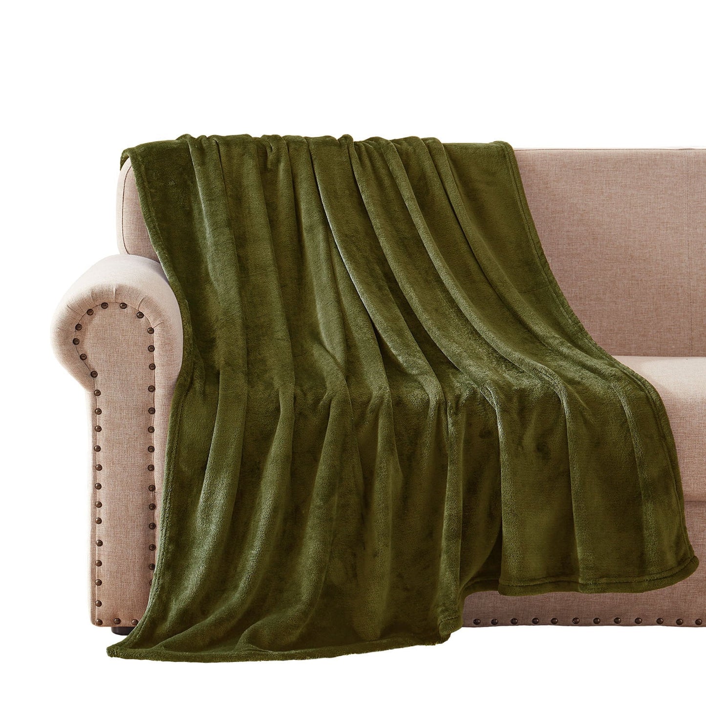 Exclusivo Mezcla Fleece Throw Blanket for Couch/Sofa/Bed,Plush Soft Blankets and Throws,Lightweight and Cozy-50" x 60" (Olive Green)