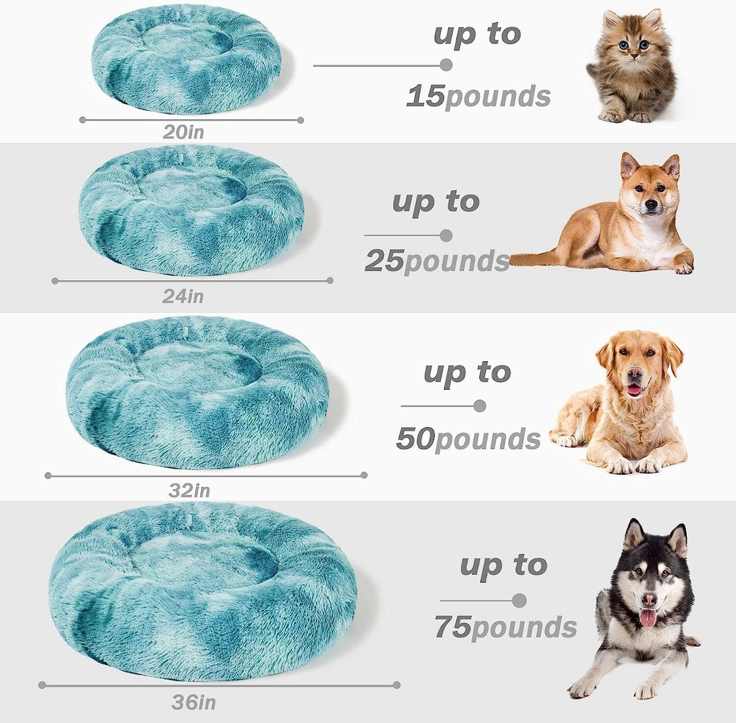 Exclusivo Mezcla Calming Donut Pet Bed for Medium Dogs 24", Anti-Anxiety Plush Cozy Warming Dog Bed, Gradient Aqua