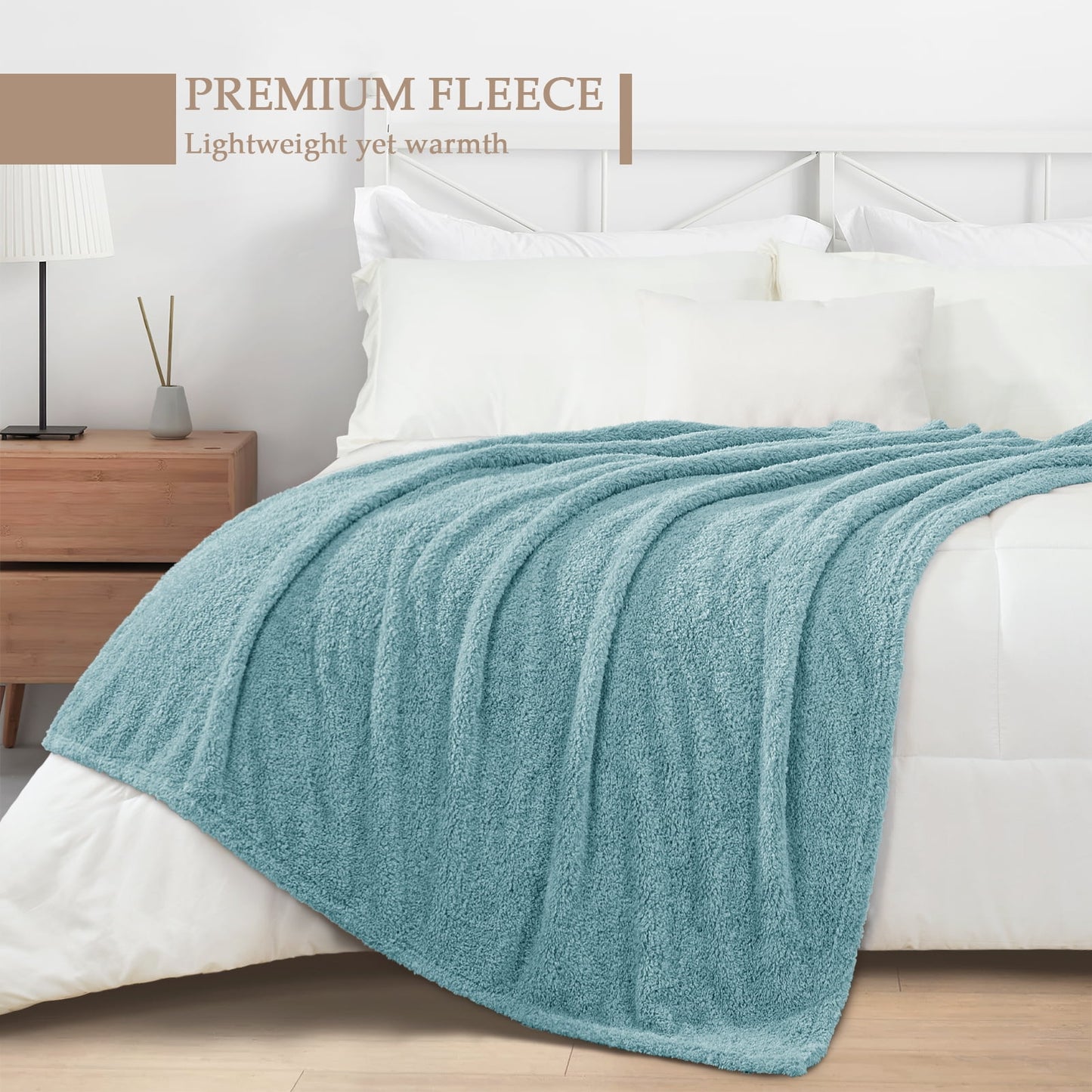 Exclusivo Mezcla Fuzzy Fleece Throw Blanket for Couch Sofa, Lightweight Fluffy Solid Velvet Blanket, Suitable for All Seasons, 50x60 Inches, Slate Blue