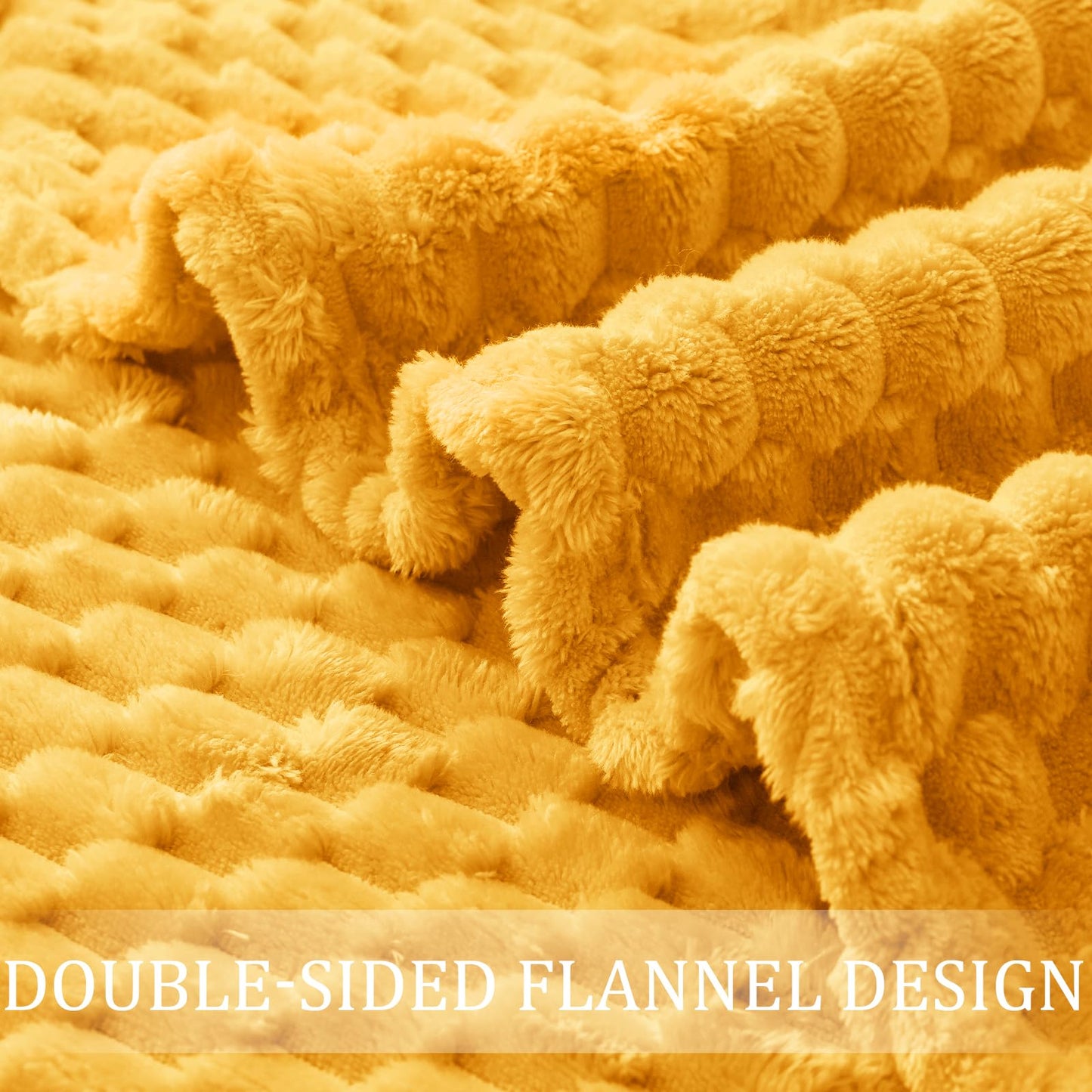 Exclusivo Mezcla Fleece Throw Blanket for Couch, Extra Large Fuzzy Mustard Yellow Bed Blankets, Soft Cozy Plush Sofa Throws for All Seasons, 50x70 Inches