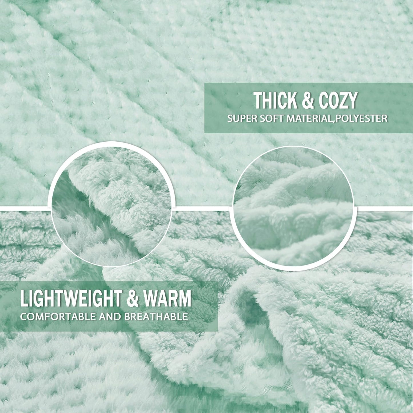 Exclusivo Mezcla Fleece Bed Blanket Twin Size, Super Soft and Warm Blankets for Couch, Sofa and Bed Waffle Textured, Cozy, Fuzzy and Lightweight (Mint Green, 60x80 inches)