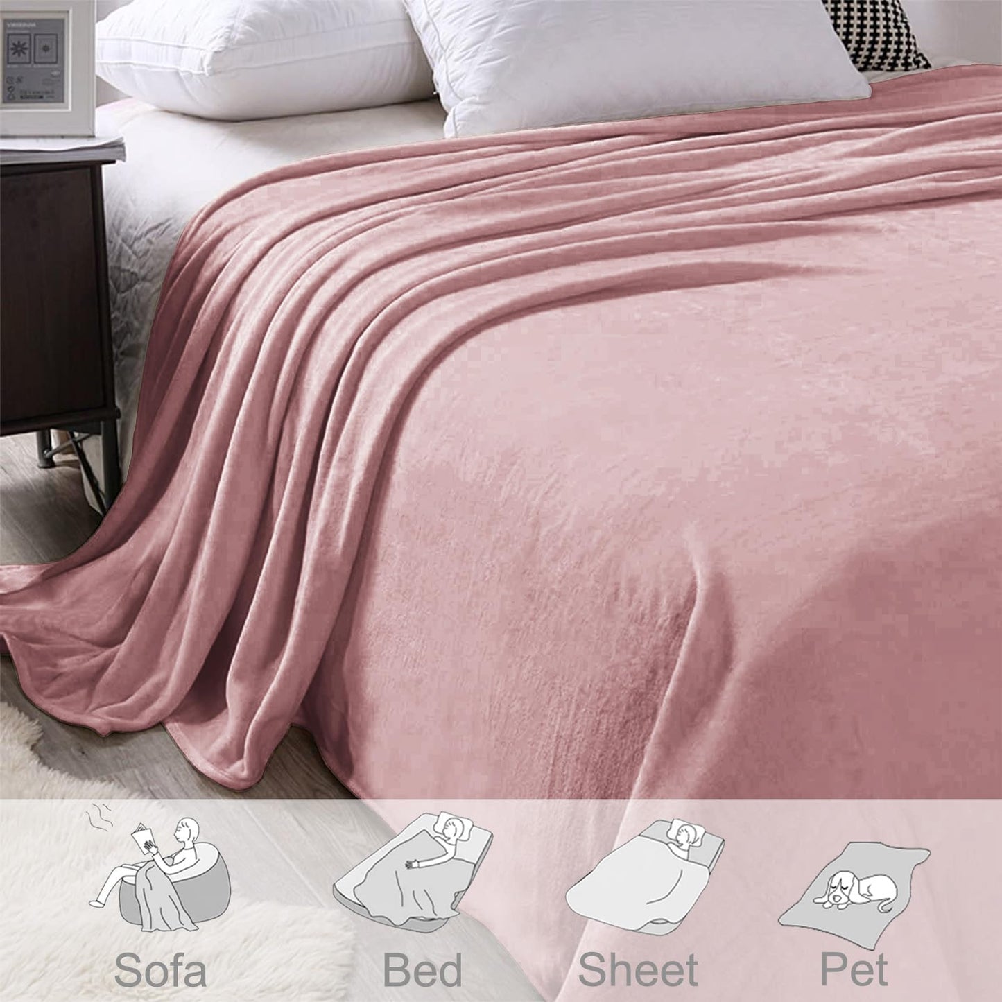 Exclusivo Mezcla Fleece Blanket Twin Size for Bed, Super Soft and Warm, All Season, Cozy, Plush, Lightweight, 60x80 Inches Dusty Pink