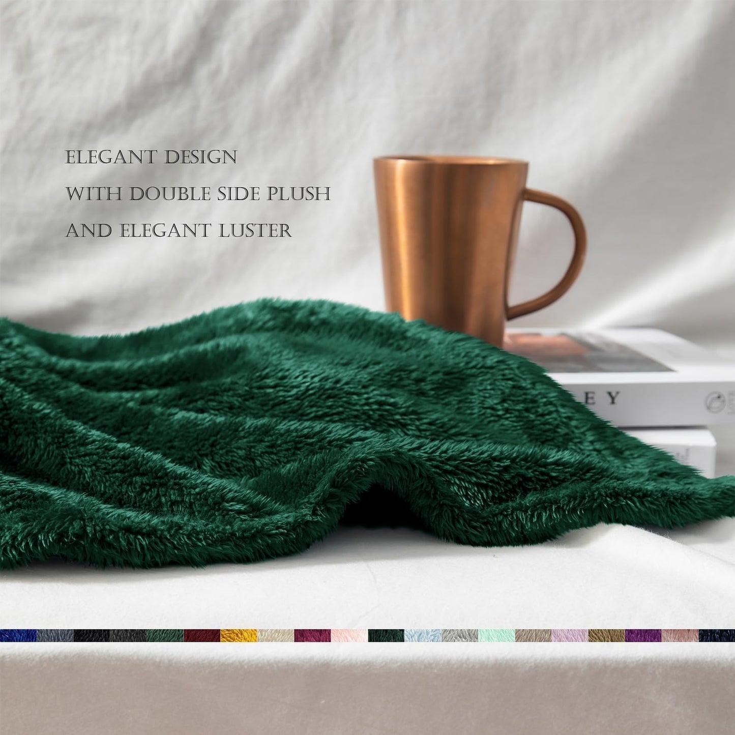 Exclusivo Mezcla Plush Fuzzy Large Fleece Throw Blanket ( 50" x 70", Forest Green)- Soft, Warm& Lightweight