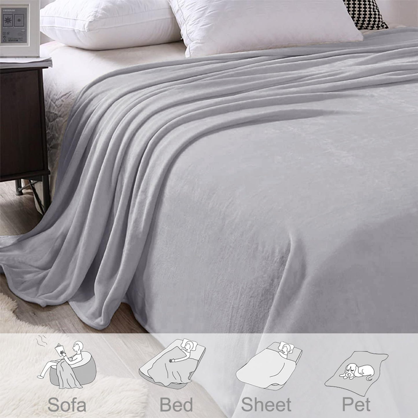 Exclusivo Mezcla Fleece Blanket Cal King Size for Bed, Super Soft and Warm, All Season, Cozy, Plush, Lightweight, 120x120 Inches, Light Grey