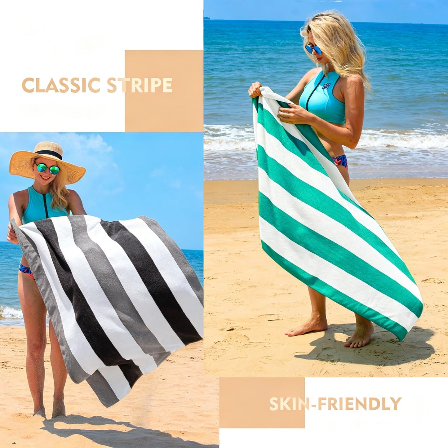 Exclusivo Mezcla 4-Pack Cotton Oversized 35"x70" Cabana Stripe Beach Towels, Super Absorbent Soft Plush Pool Towel, Bath Towel (Mixed Grey)