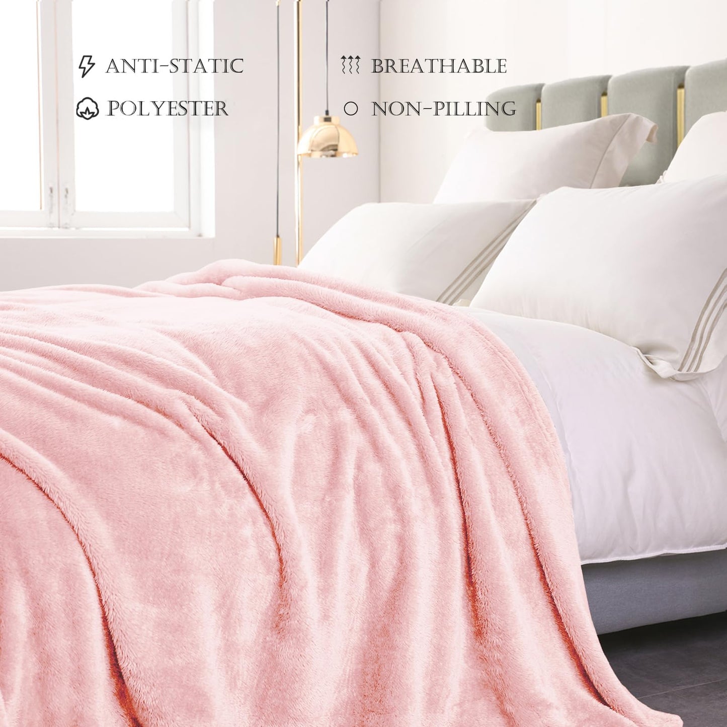 Exclusivo Mezcla Plush Fuzzy Fleece Bed Blanket King Size, Super Soft, Fluffy and Warm Blankets for Couch, Bed, All Season (Light Pink, 90x104 Inches)
