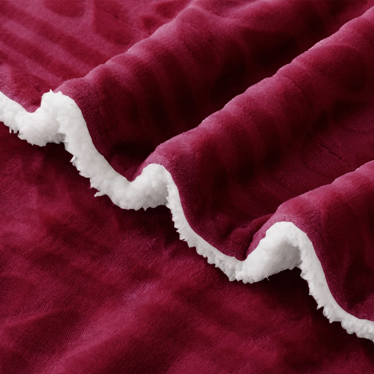 Exclusivo Mezcla King Size Sherpa Fleece Bed Blanket, Reversible Velvet Warm Blankets for Bed Couch Sofa, 90x104 Inches, Deep Red