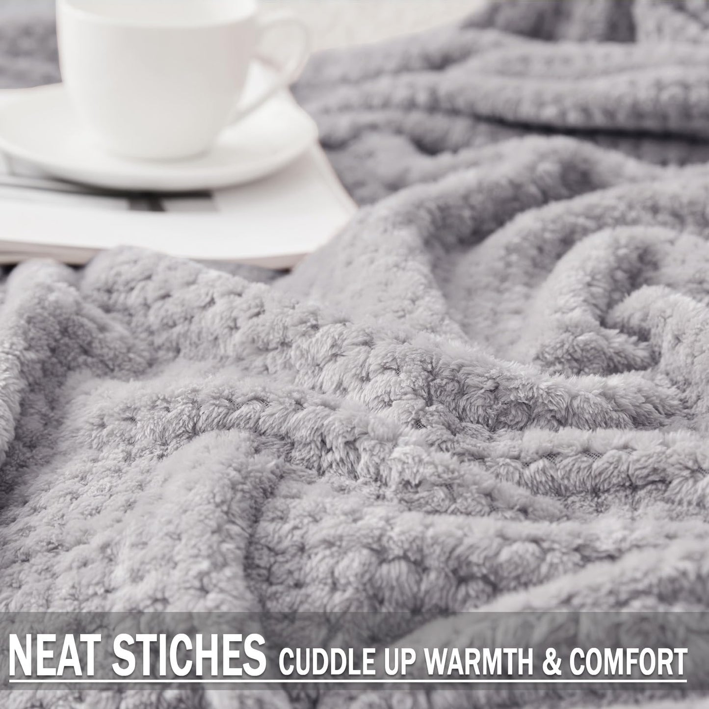 Exclusivo Mezcla Fleece Bed Blanket Twin Size, Super Soft and Warm Blankets for Couch, Sofa and Bed Waffle Textured, Cozy, Fuzzy and Lightweight (Light Grey, 60x80 inches)