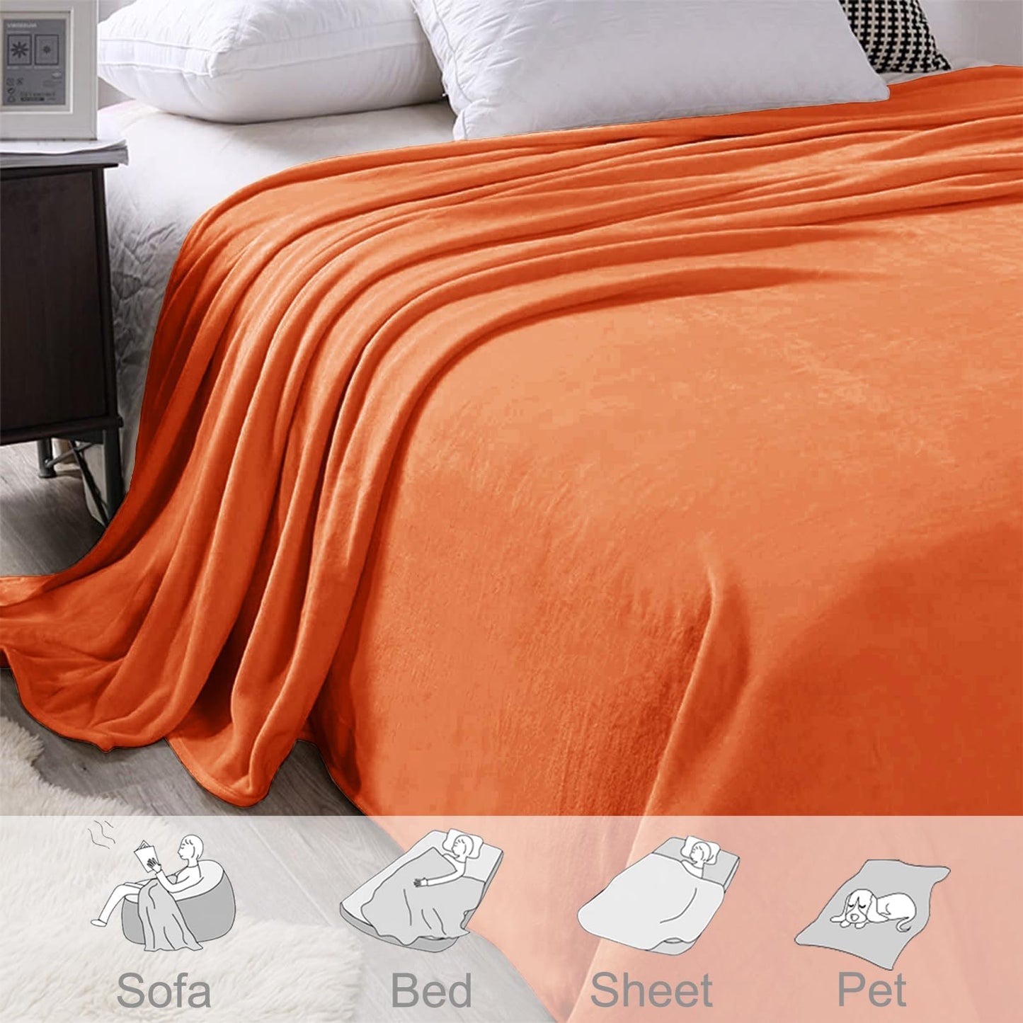 Exclusivo Mezcla Fleece Blanket King Size for Bed, Super Soft and Warm, All Season, Cozy, Plush, Lightweight, 90x104 Inches, Burnt Orange