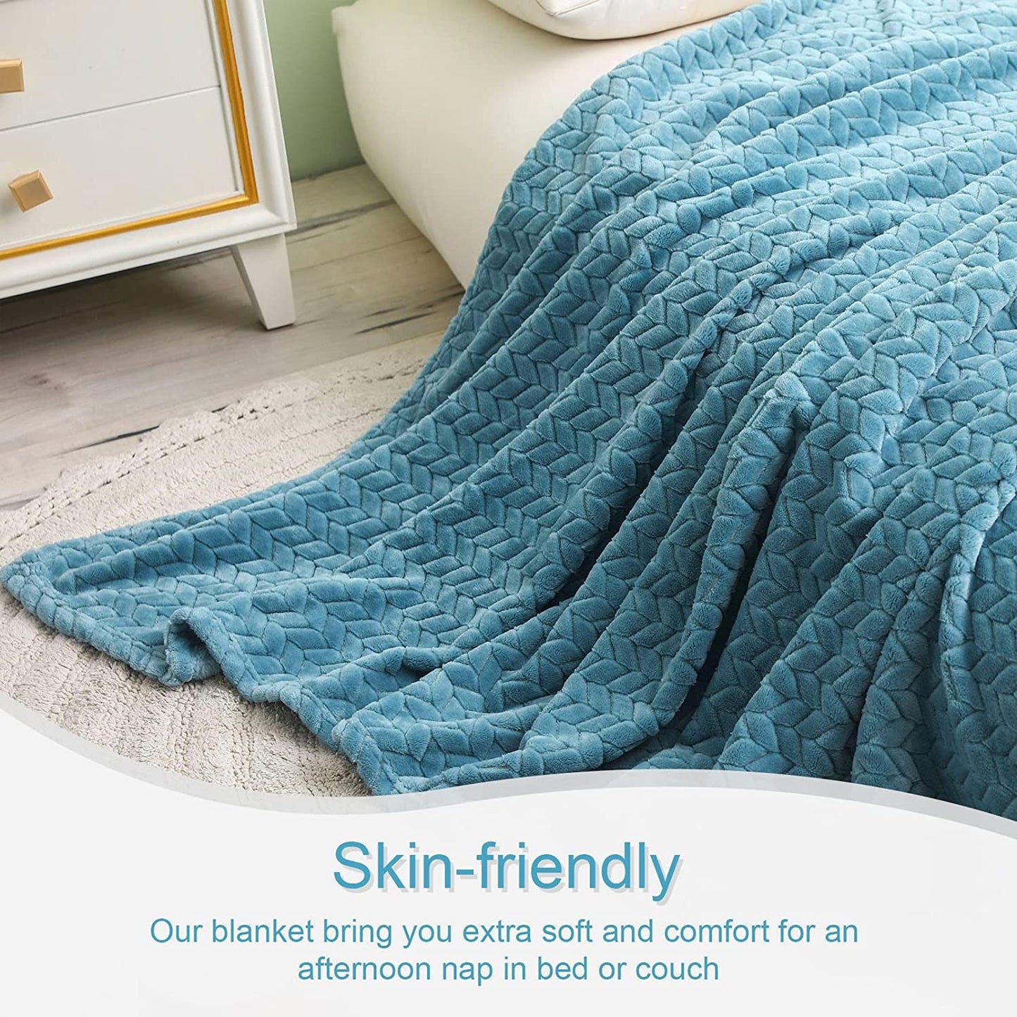 Exclusivo Mezcla Extra Large Flannel Fleece Throw Blanket, 50x70 Inches Leaves Pattern Soft Throw Blanket for Couch, Cozy, Warm, and Lightweight Blanket for Winter, Baby Blue Blanket