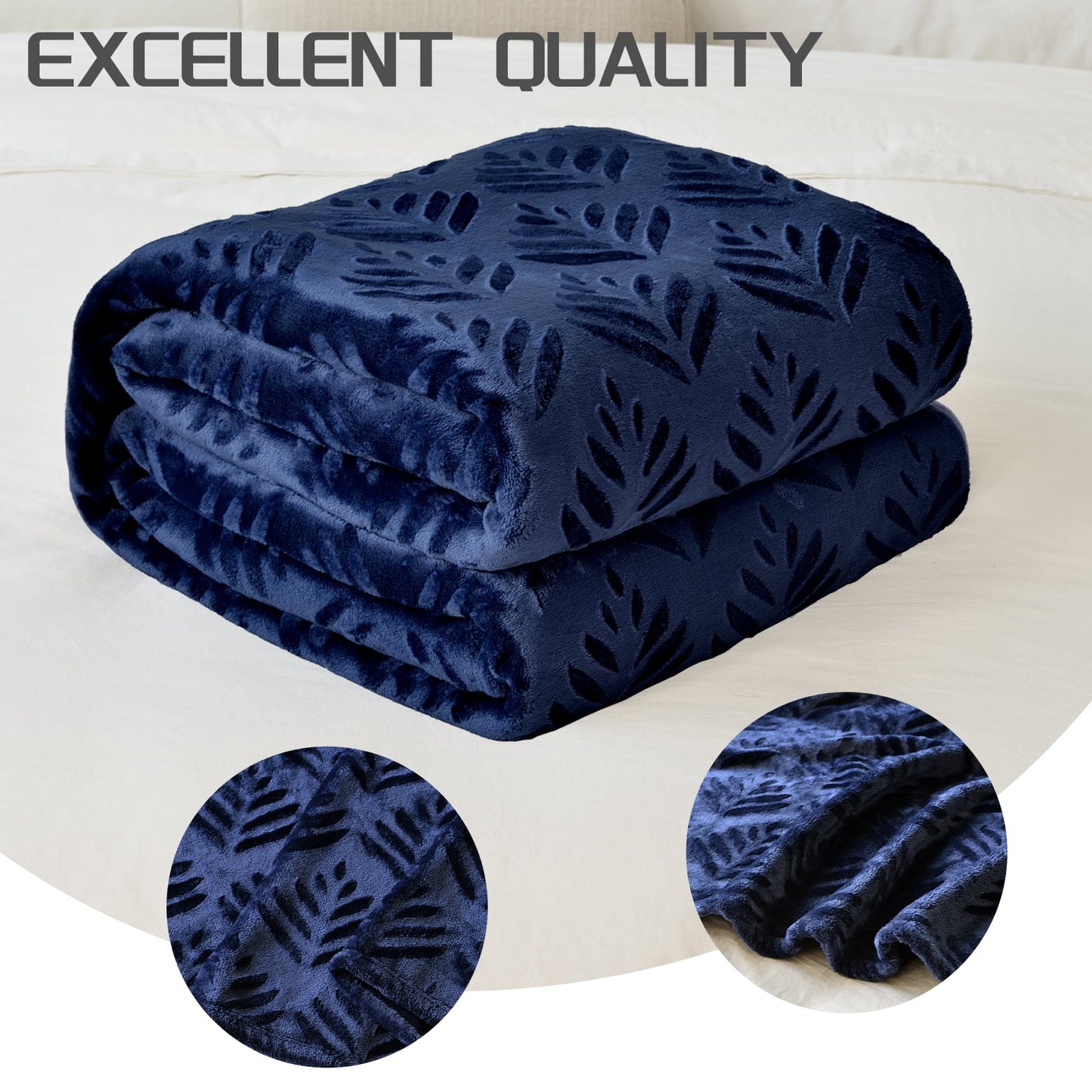 Exclusivo Mezcla Queen size Fleece Blanket for Bed, Super Soft and Warm Navy Blue Blankets for All Seasons, Plush Fuzzy and Thick Flannel Fleece Bed Blanket, 90x90 Inch