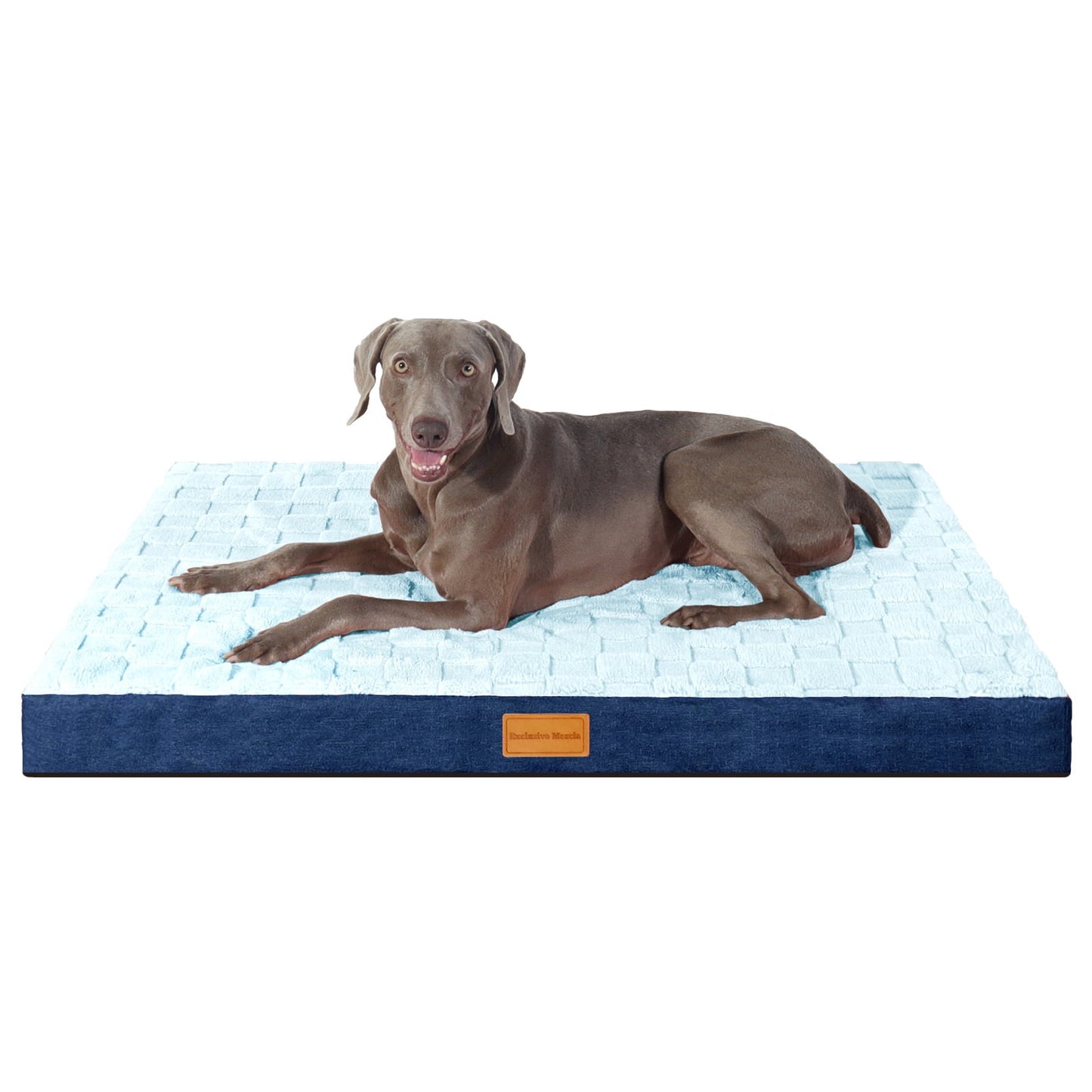 Exclusivo Mezcla Checkered Orthopedic XXL Dog Bed for Extra Large Dogs 48''X30'', Waterproof Removable Washable Cover,Egg Crate Foam Pet Bed Mat, Blue