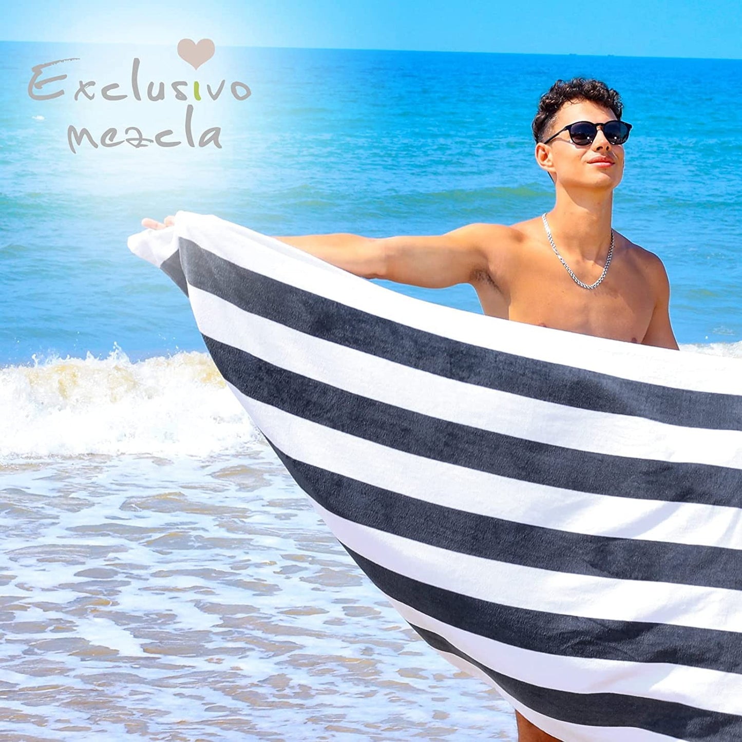 Exclusivo Mezcla 4-Pack Cotton Large Cabana Stripe Beach Towels, Super Absorbent Soft Plush Pool Towel, Bath Towel (Charcoal Grey, 30"x60")