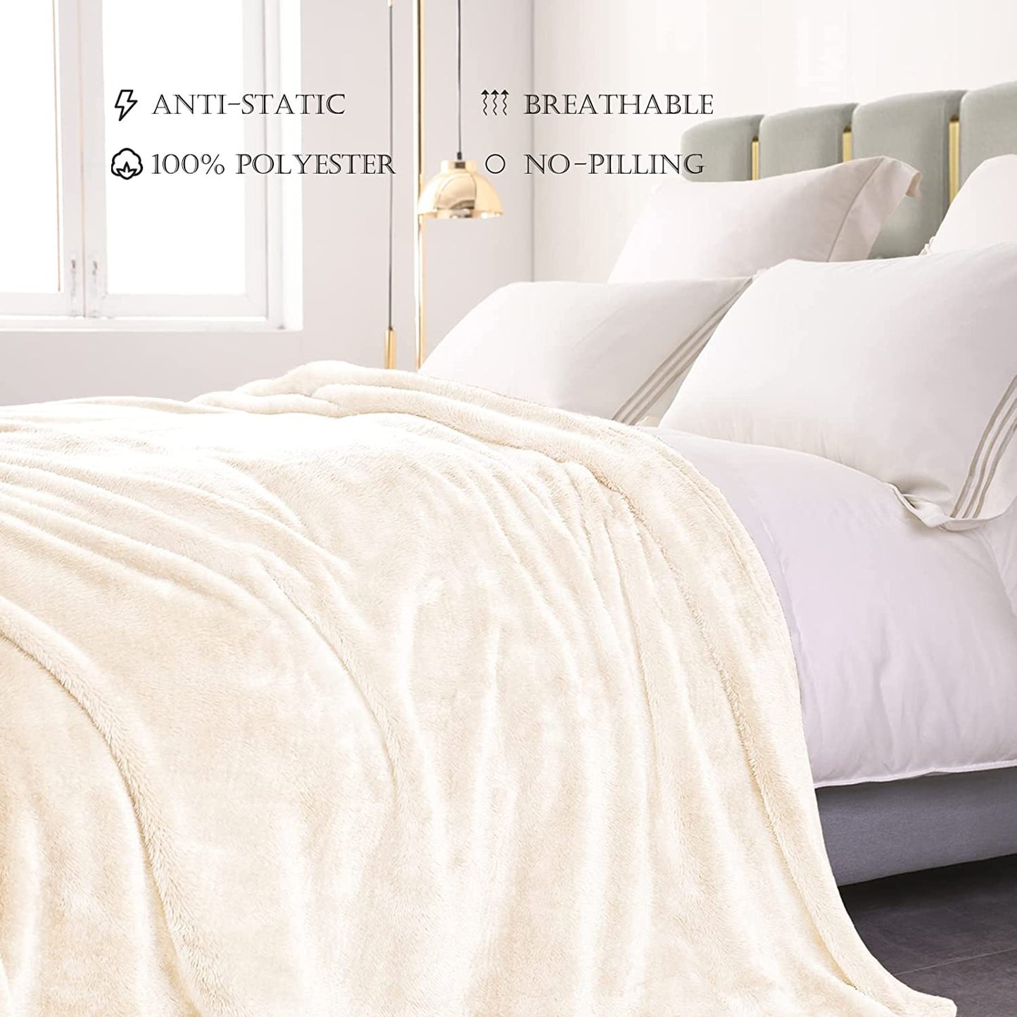 Exclusivo Mezcla Plush Fuzzy Fleece Twin Size Bed Blanket, Super Soft Fluffy and Thick Blankets for Travel Bed and Couch (Ivory, 90x66 inches)
