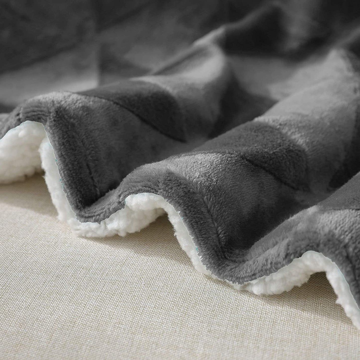 Exclusivo Mezcla 50" x 70" Large Throw Blanket, Reversible Brushed Flannel Fleece& Plush Sherpa Blanket(Dark Grey)- Decorative, Lightweight, Soft and Warm