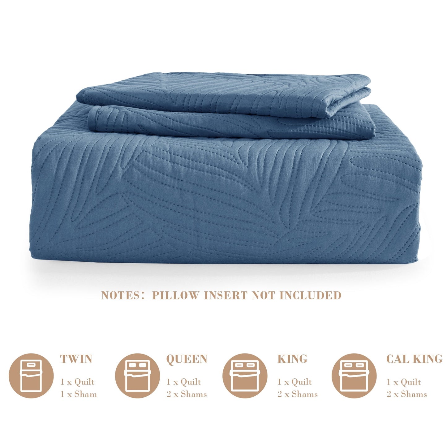 Exclusivo Mezcla Ultrasonic King Size Quilt Set Bluish Grey, 3 Pieces Lightweight Bedspread Leaf Pattern Bed Cover Soft Microfiber Coverlet Bedding Set for All Seasons