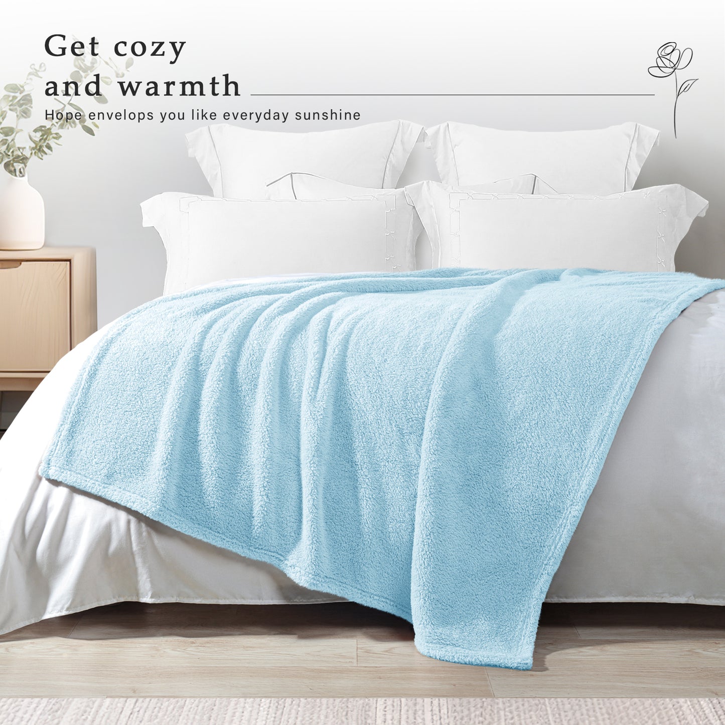 Exclusivo Mezcla King Size Flannel Fleece Blanket, Super Soft Velvet Plush Bed Blanket, Fuzzy Cozy Blankets for All Seasons, 90x104 Inches, Light Blue Blanket