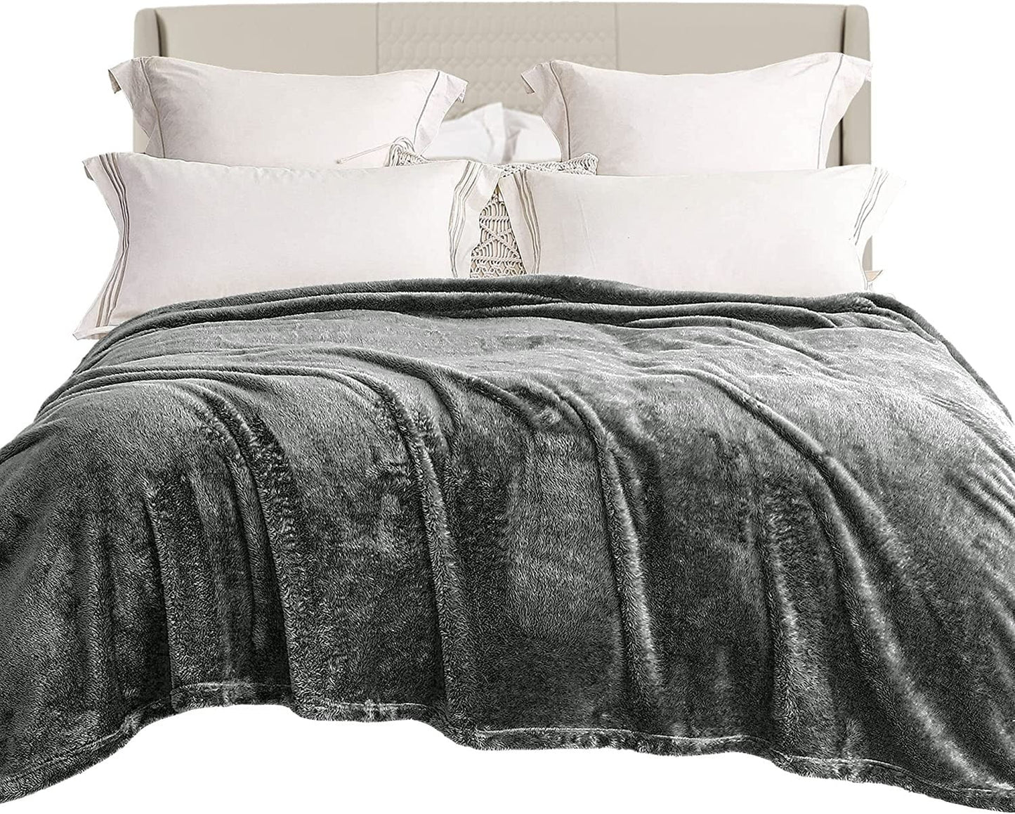 Exclusivo Mezcla Plush Fuzzy Fleece King Size Bed Blanket, Super Soft Fluffy and Thick Blankets for Travel Bed and Couch (Dark Grey, 90x104 inches)