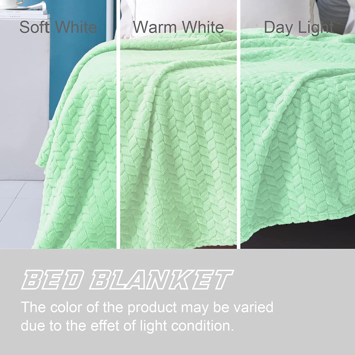 Exclusivo Mezcla King Size Flannel Fleece Blanket, 90x104 Inches Soft Jacquard Weave Leaves Pattern Velvet Plush Blanket for Bed, Cozy, Warm, Lightweight and Decorative Mint Blanket