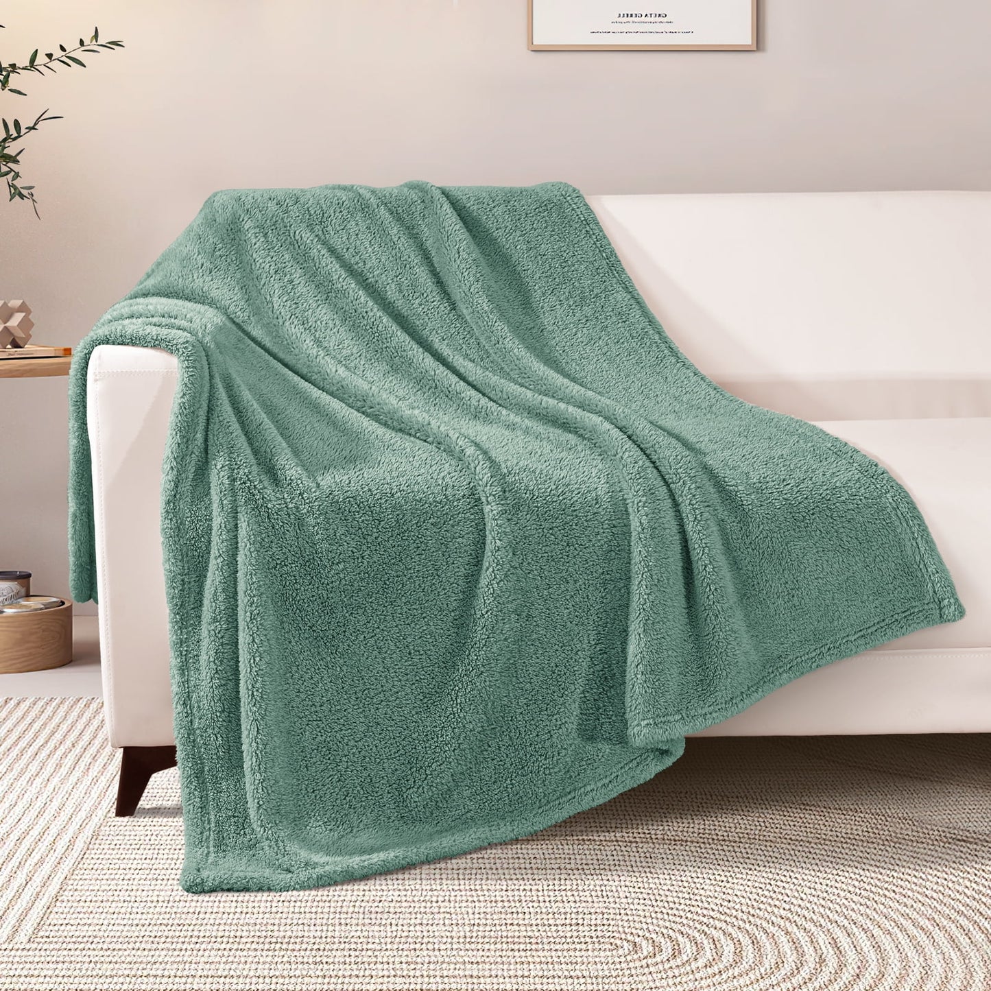 Exclusivo Mezcla Soft Fleece Throw Blanket for Couch, Super Soft Velvet Plush Bed Blanket, Fuzzy Cozy Blankets for All Seasons, 50x60 Inches, Celadon Blanket