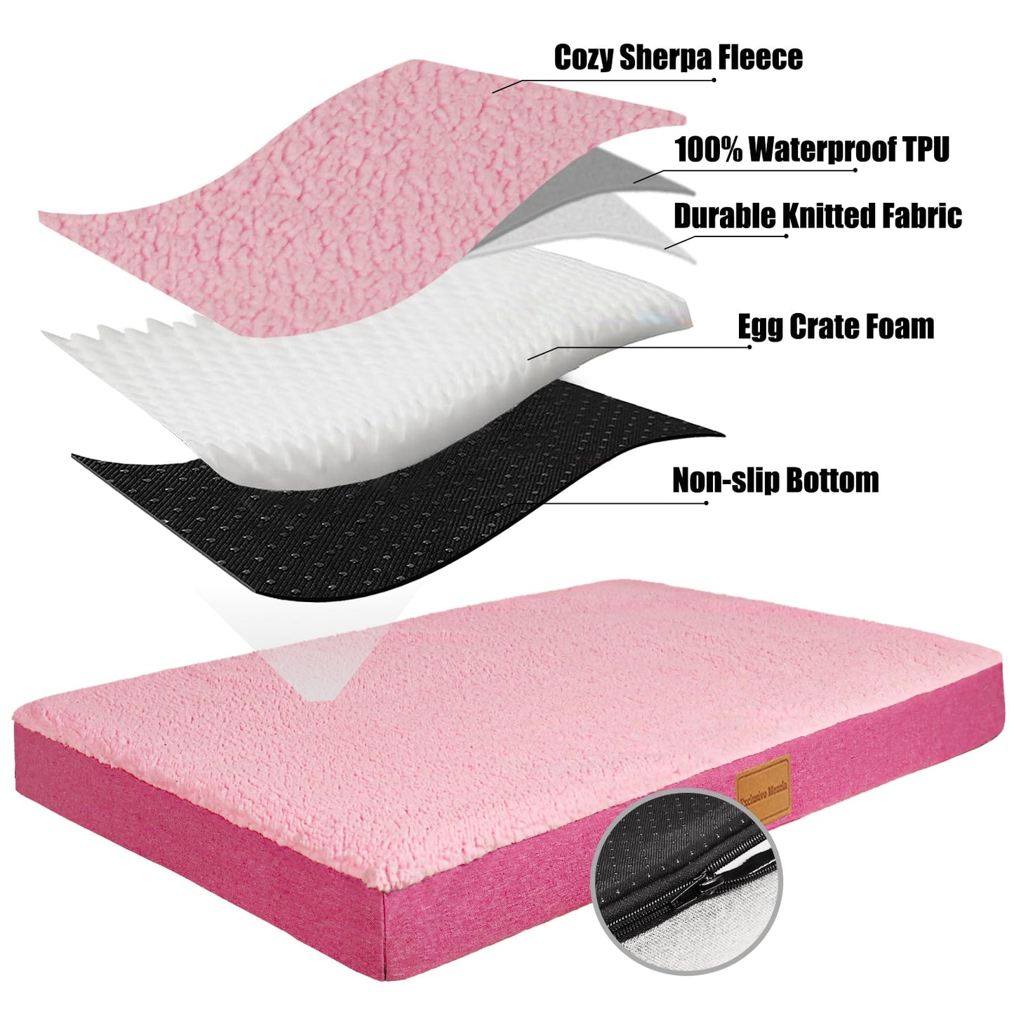 Exclusivo Mezcla Orthopedic Pet Bed for Extra Large Dogs 48"X30", Waterproof Dog Beds with Removable Washable Cover, Pink
