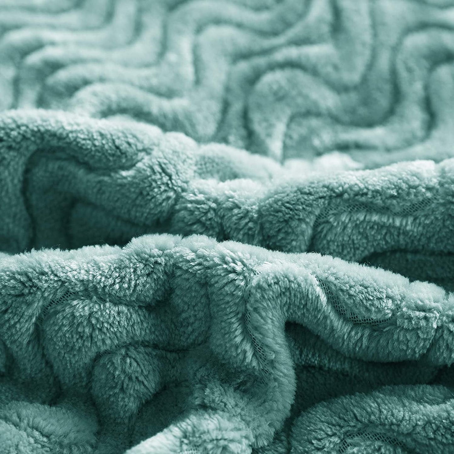 Exclusivo Mezcla Queen Size Jacquard Weave Wave Pattern Flannel Fleece Velvet Plush Bed Blanket as Bedspread/Coverlet/Bed Cover (90" x 90", Celadon) - Soft, Lightweight, Warm and Cozy