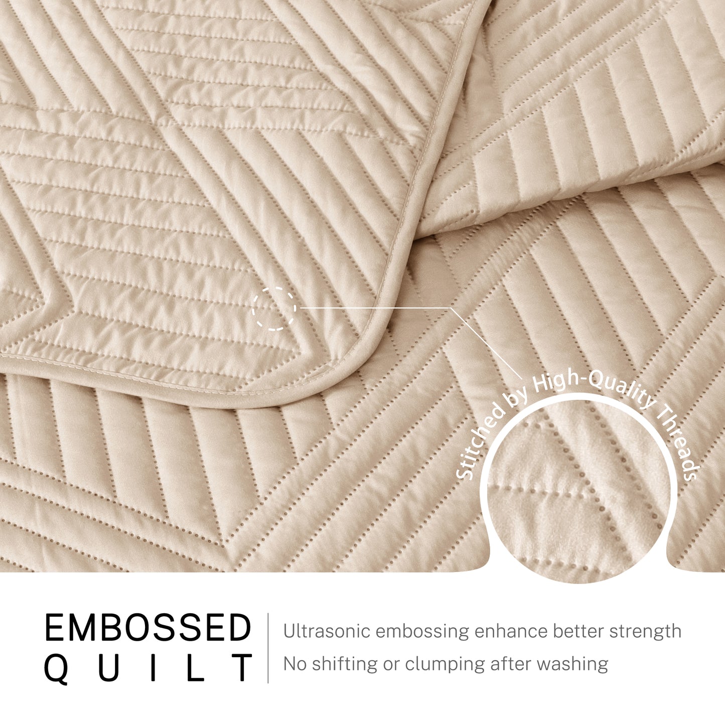 Exclusivo Mezcla Ultrasonic King Quilt Bedding Set, Lightweight Brich Beige Bedspreads Soft Modern Geometric Coverlet Set for All Seasons (1 Quilt and 2 Pillow Shams)