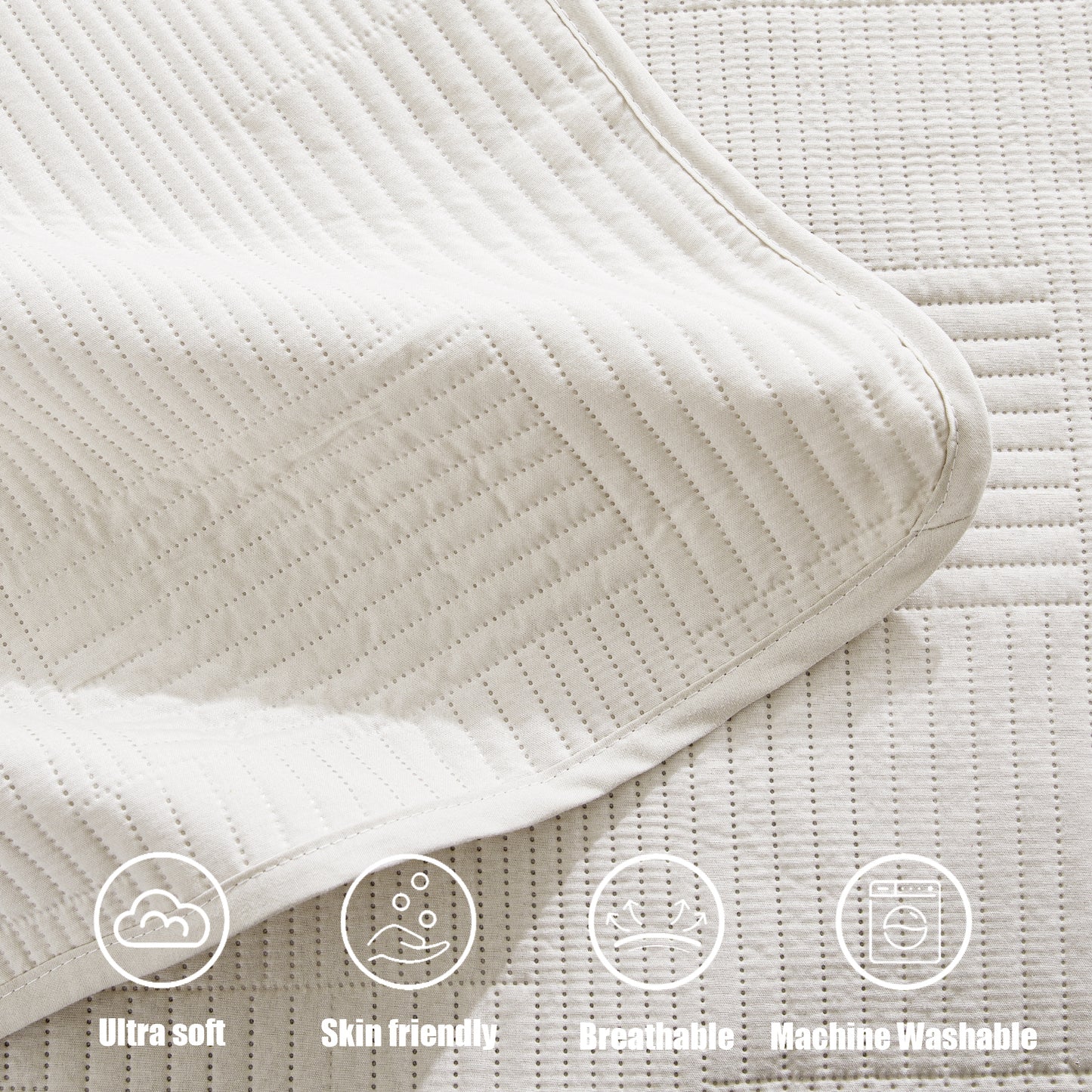 Exclusivo Mezcla Twin Quilt Set, Soft and Lightweight Bedspreads Coverlet with Striped Pattern, Bedding Sets with Pillow Sham, Reversible Bed Cover for All Seasons, 68x88 Inches, White Grid