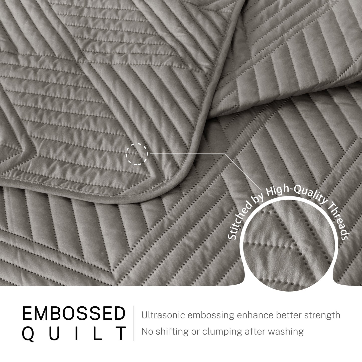 Exclusivo Mezcla Ultrasonic King Quilt Bedding Set, Lightweight Grey Bedspreads Soft Modern Geometric Coverlet Set for All Seasons (1 Quilt and 2 Pillow Shams)