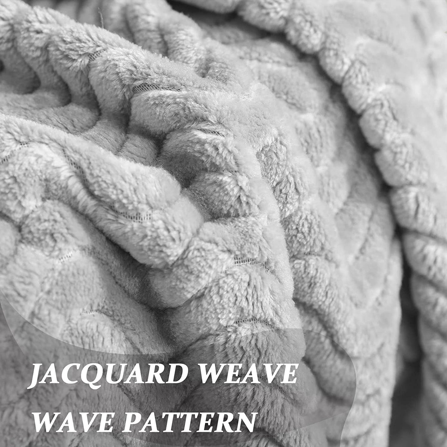Exclusivo Mezcla Large Flannel Fleece Throw Blanket, Jacquard Weave Wave Pattern (50" x 70", Light Grey) - Soft, Warm, Lightweight and Decorative