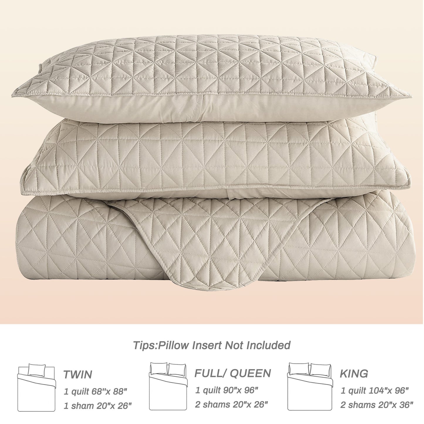 Exclusivo Mezcla Twin Quilt Bedding Set for All Seasons, Lightweight Soft Brich Beige Quilts Twin Size Bedspreads Coverlets Bed Cover with Geometric Stitched Pattern, (1 Quilt, 1 Pillow Sham)