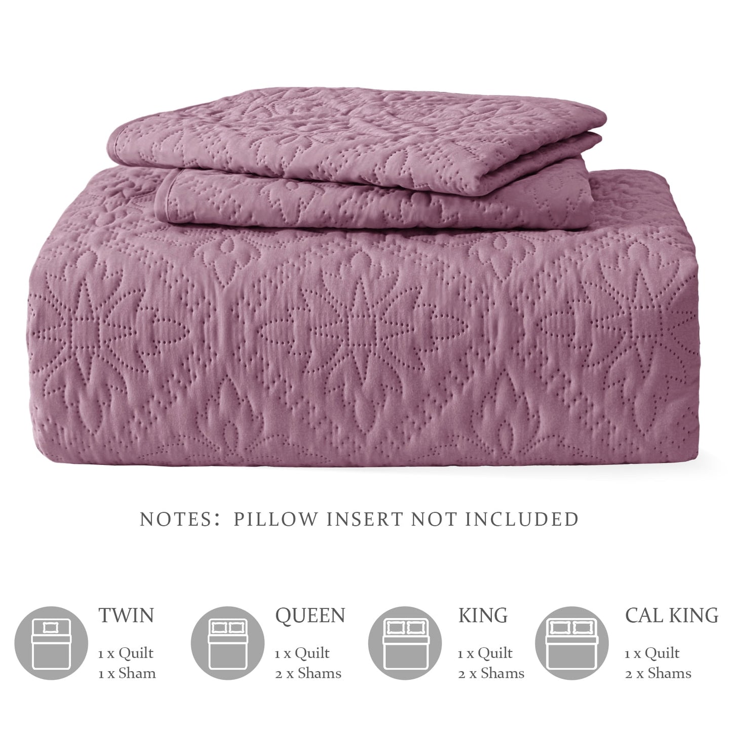 Exclusivo Mezcla King Quilt Bedding Set, Lightweight Soft Bedspreads Coverlets with 2 Pillow Shams, Modern Dusty Lavender Oversized Quilts King Size for All Seasons