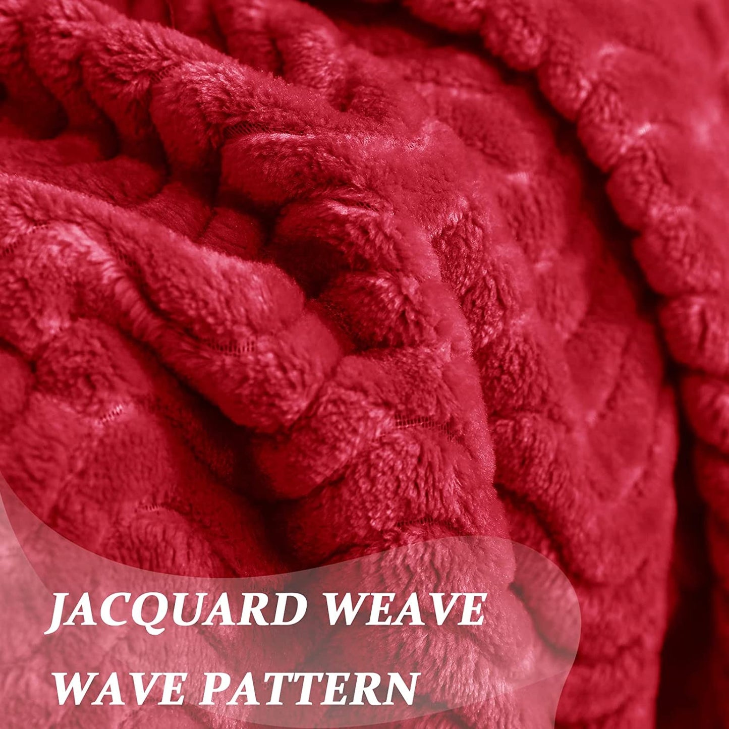 Exclusivo Mezcla Large Flannel Fleece Throw Blanket, Jacquard Weave Wave Pattern (50" x 70", Red) - Soft, Warm, Lightweight and Decorative