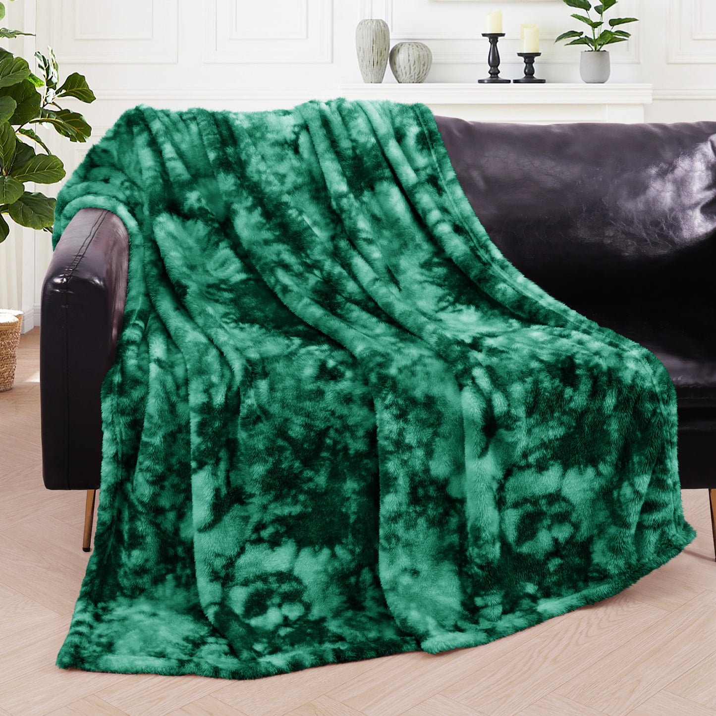 Exclusivo Mezcla Super Soft Tie Dye Blanket, Shaggy Plush Decorative Throw Blankets for Couch, Sofa, Bed, All Seasons (50x70 inches, Tie Dye Green)