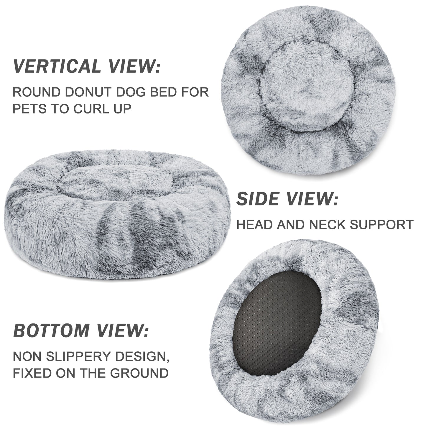 Exclusivo Mezcla Calming Donut Pet Bed for Medium Dogs 24", Anti-Anxiety Plush Cozy Warming Dog Bed, Gradient Grey