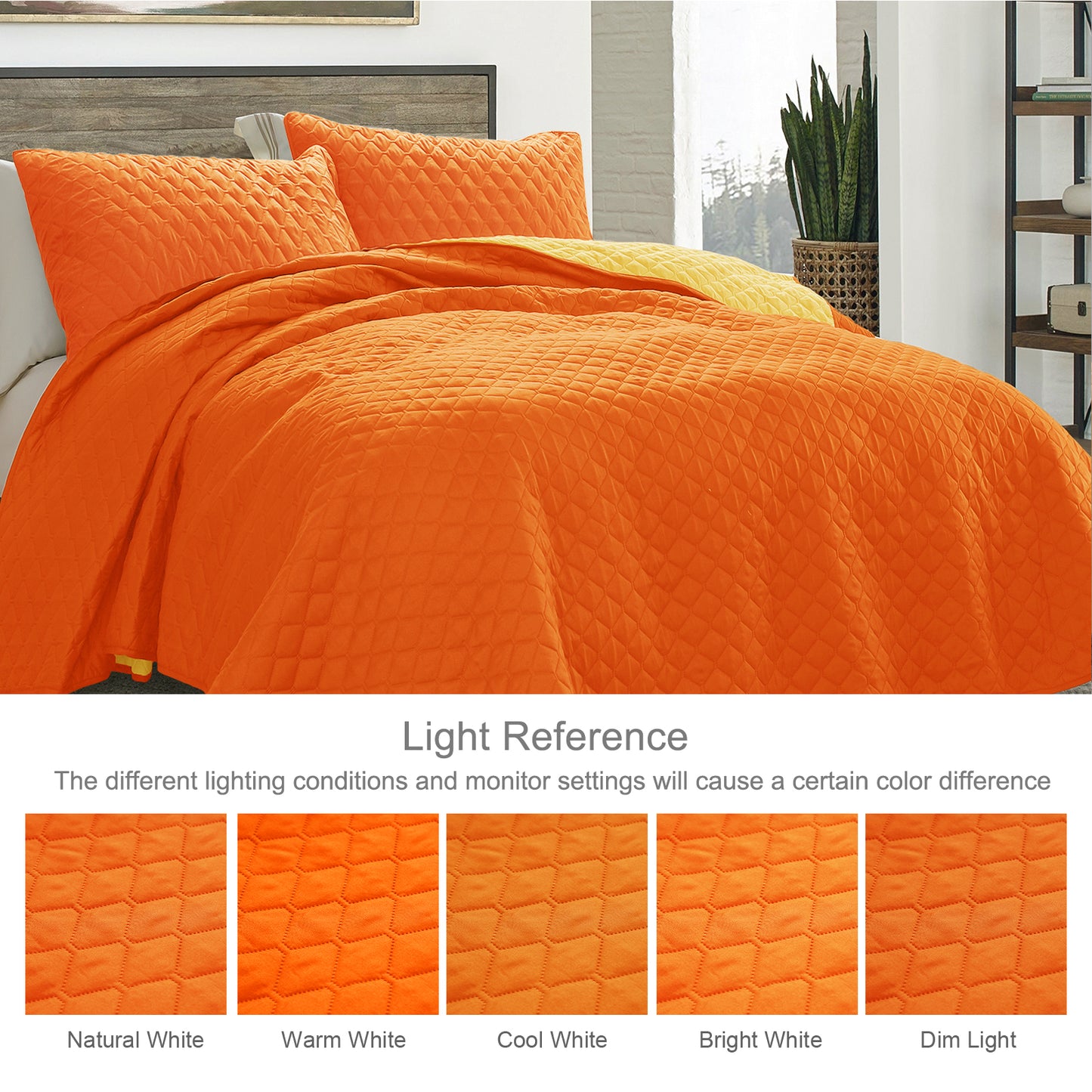 Exclusivo Mezcla Ultrasonic Twin Size Quilt Set with Pillow Sham, Lightweight Bedspreads Coverlet Set - (Orange, 68"x88")
