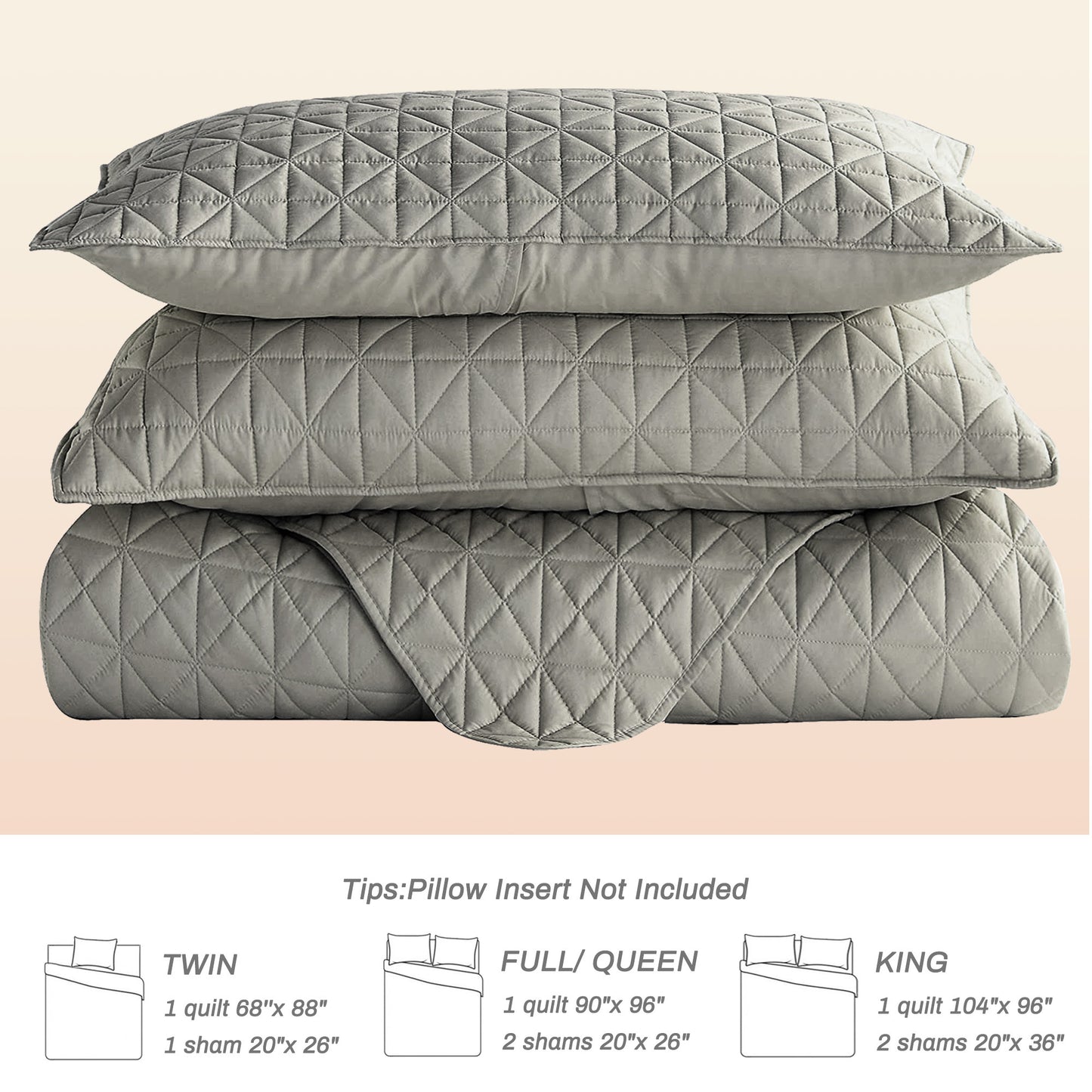 Exclusivo Mezcla Twin Quilt Bedding Set for All Seasons, Lightweight Soft Light Grey Quilts Twin Size Bedspreads Coverlets Bed Cover with Geometric Stitched Pattern, (1 Quilt, 1 Pillow Sham)